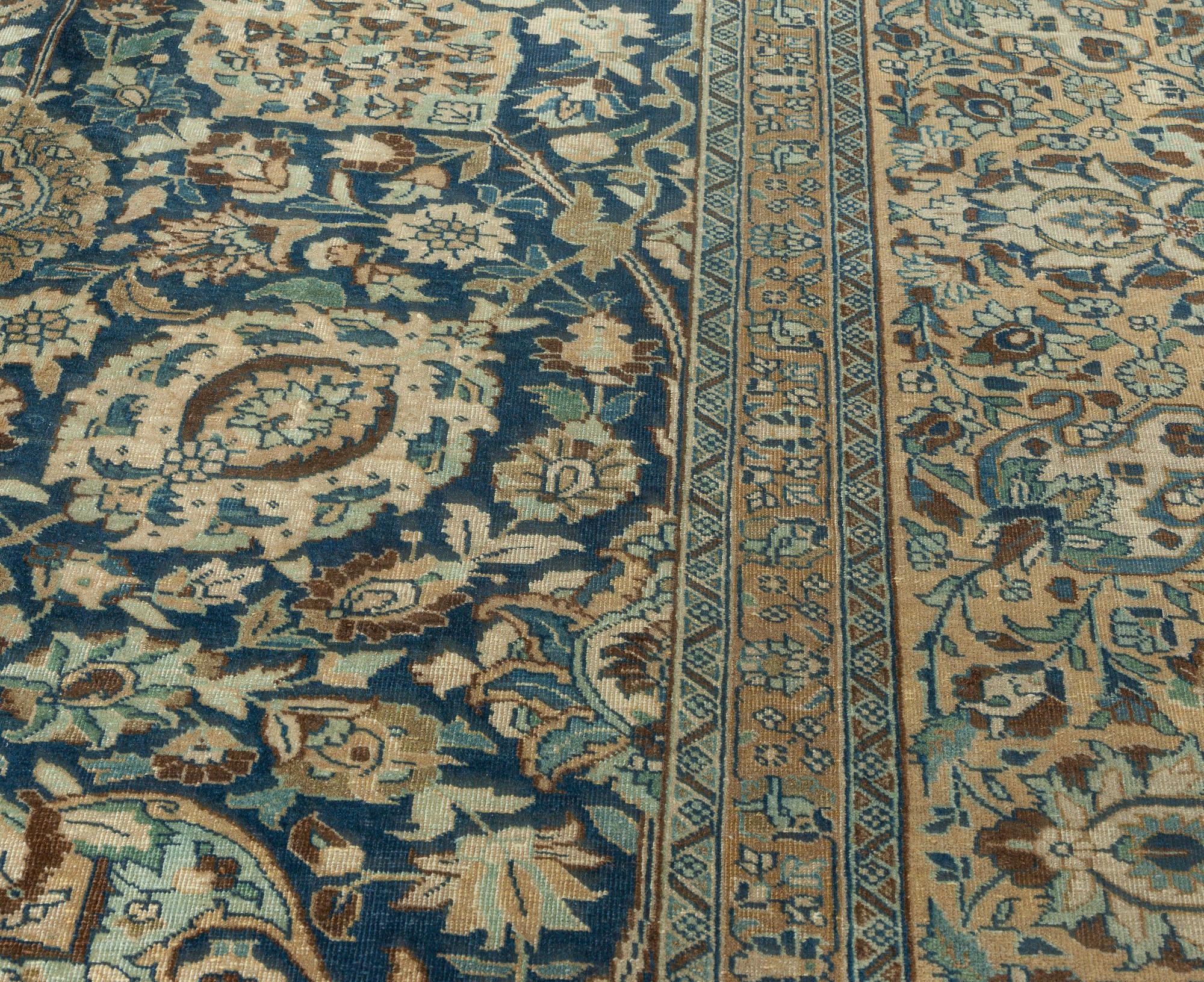 Vintage Persian Tabriz Botanic Handmade Wool Carpet For Sale 2