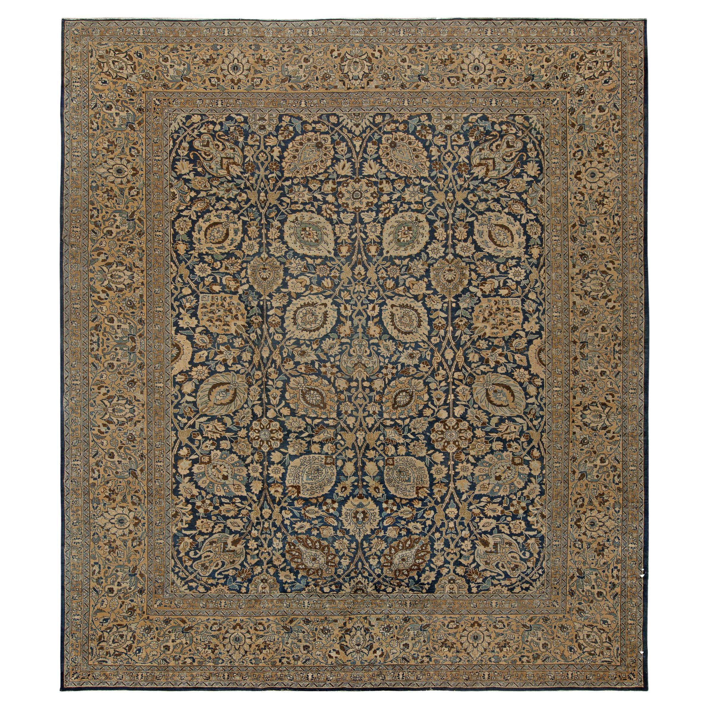 Vintage Persian Tabriz Botanic Handmade Wool Carpet For Sale
