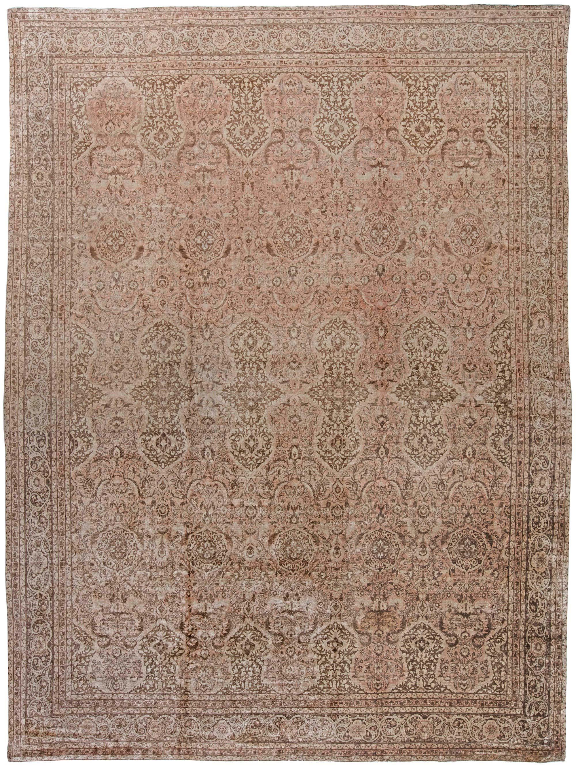 Vintage Persian Tabriz Brown Handmade Wool Rug For Sale