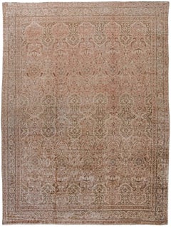 Tapis persan vintage Tabriz Brown fait main en laine