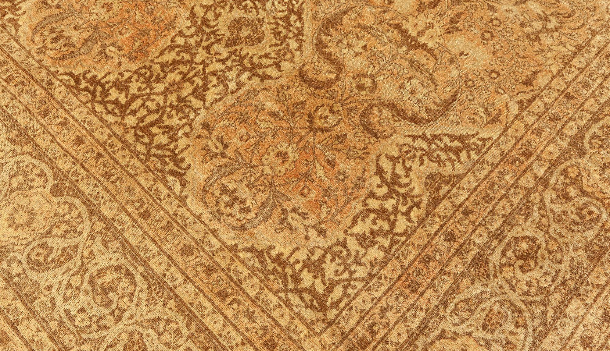 Vintage Persian Tabriz Brown Handmade Wool Rug In Good Condition For Sale In New York, NY