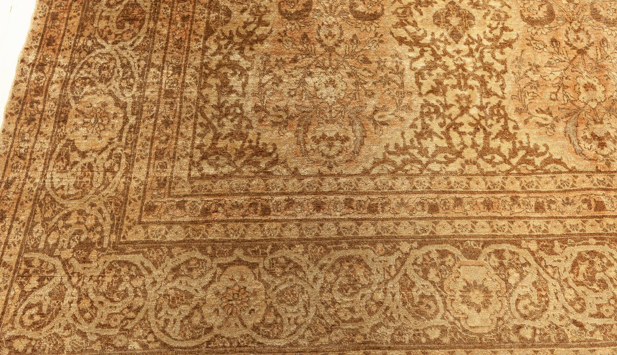 Vintage Persian Tabriz Brown Handmade Wool Rug For Sale 2