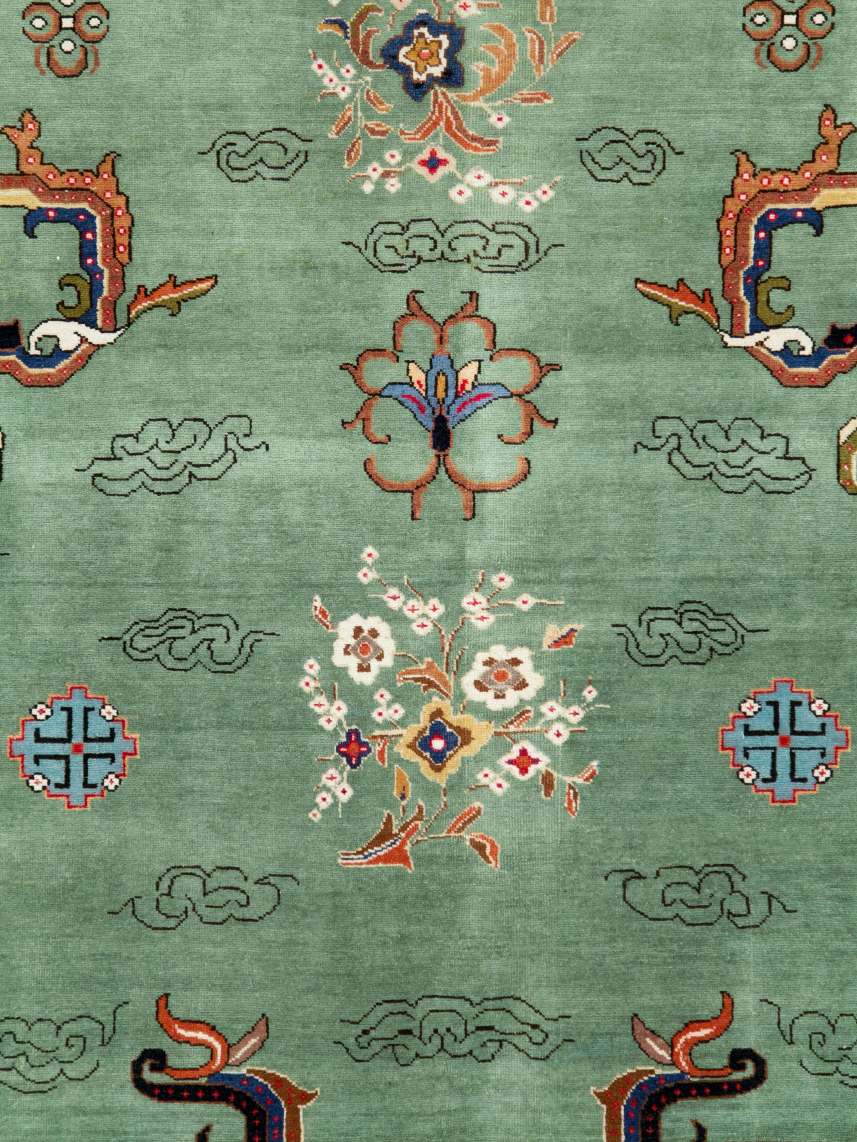 A vintage Persian Tabriz carpet from the mid-20th century in the style of Chinese Peking rugs.