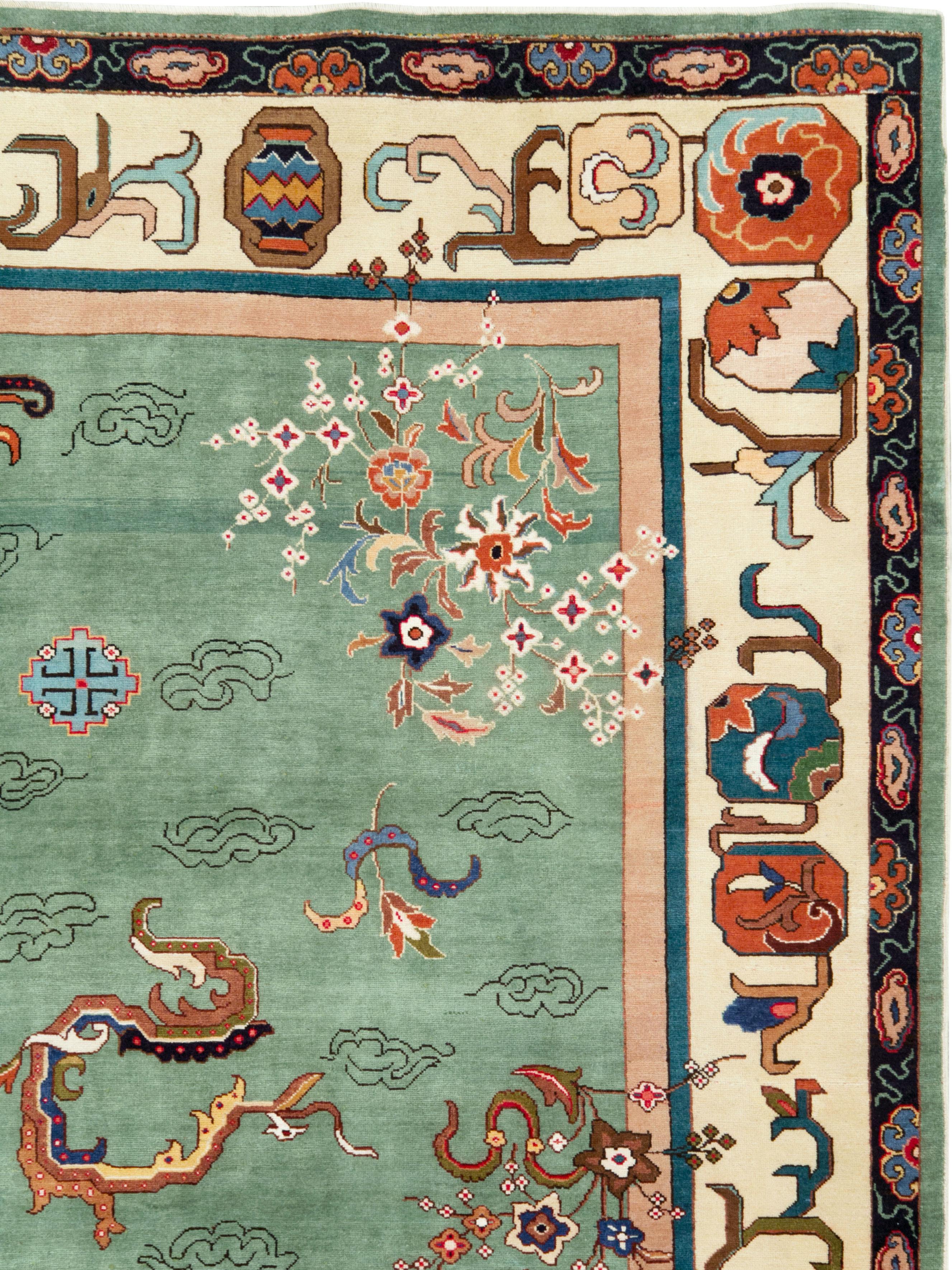 Chinoiserie Vintage Persian Tabriz Carpet