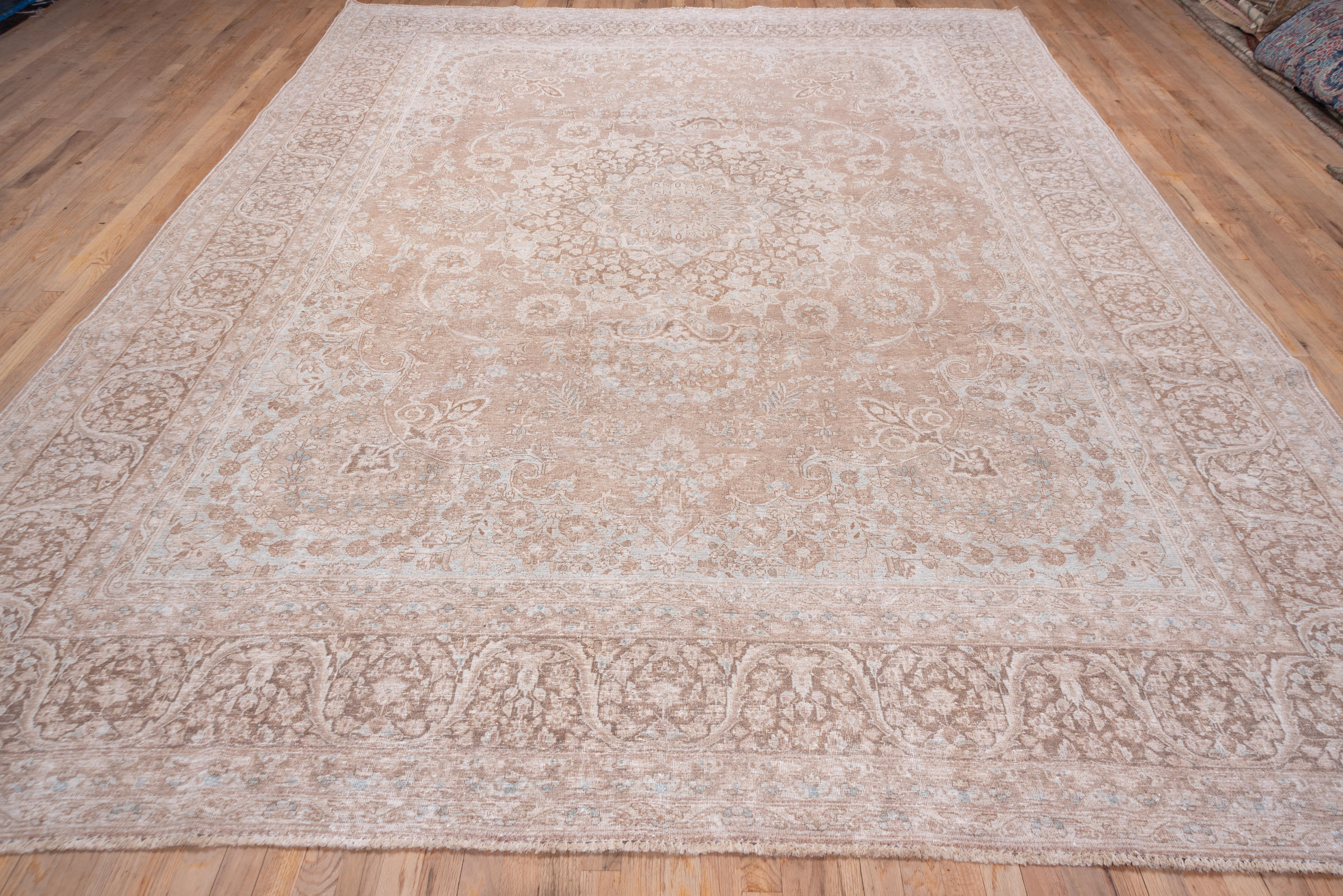 Wool Vintage Persian Tabriz Carpet, Light Brown Field For Sale