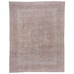 Retro Persian Tabriz Carpet, Light Brown Field