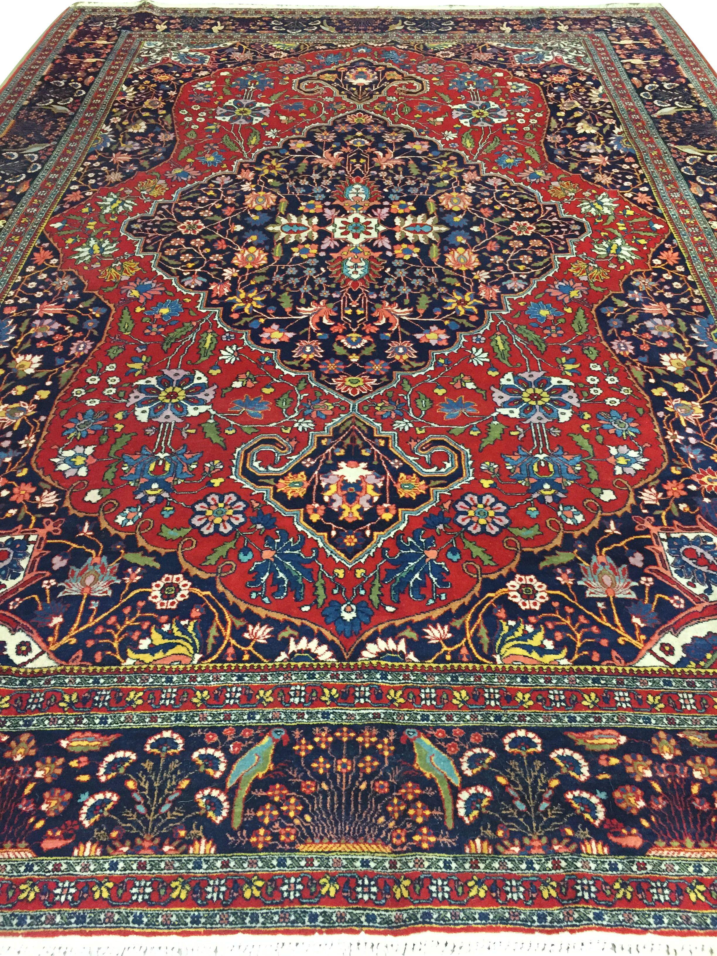 Tessuto a mano Tappeto persiano Tabriz vintage del 1940 in lana annodata a mano 8'6 x 11'6 in vendita
