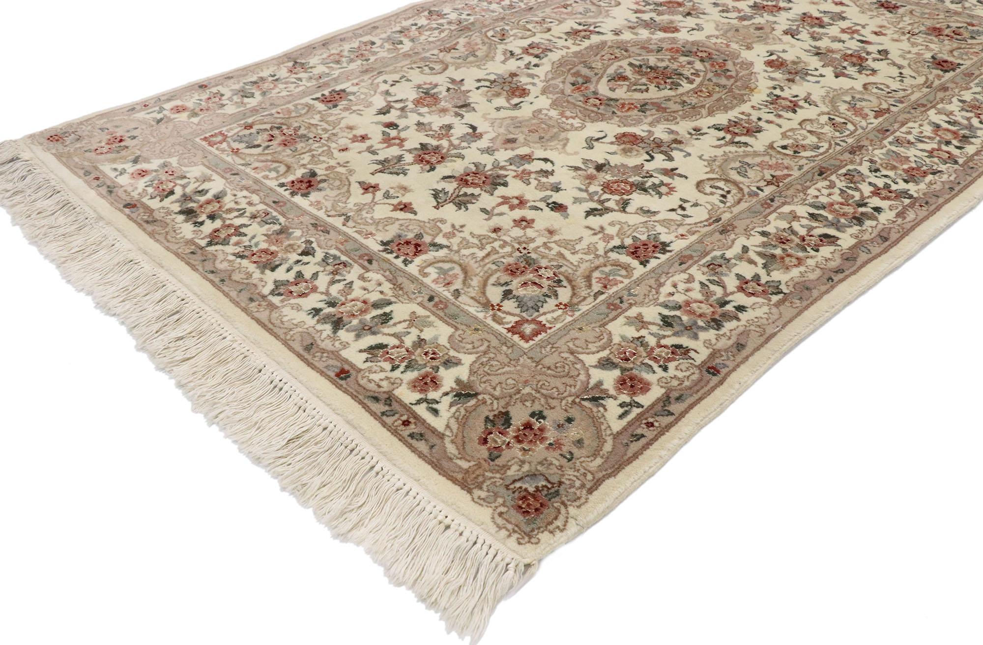 Hand-Knotted Vintage Persian Tabriz Chinese Floral Rug with Art Nouveau Rococo Style For Sale