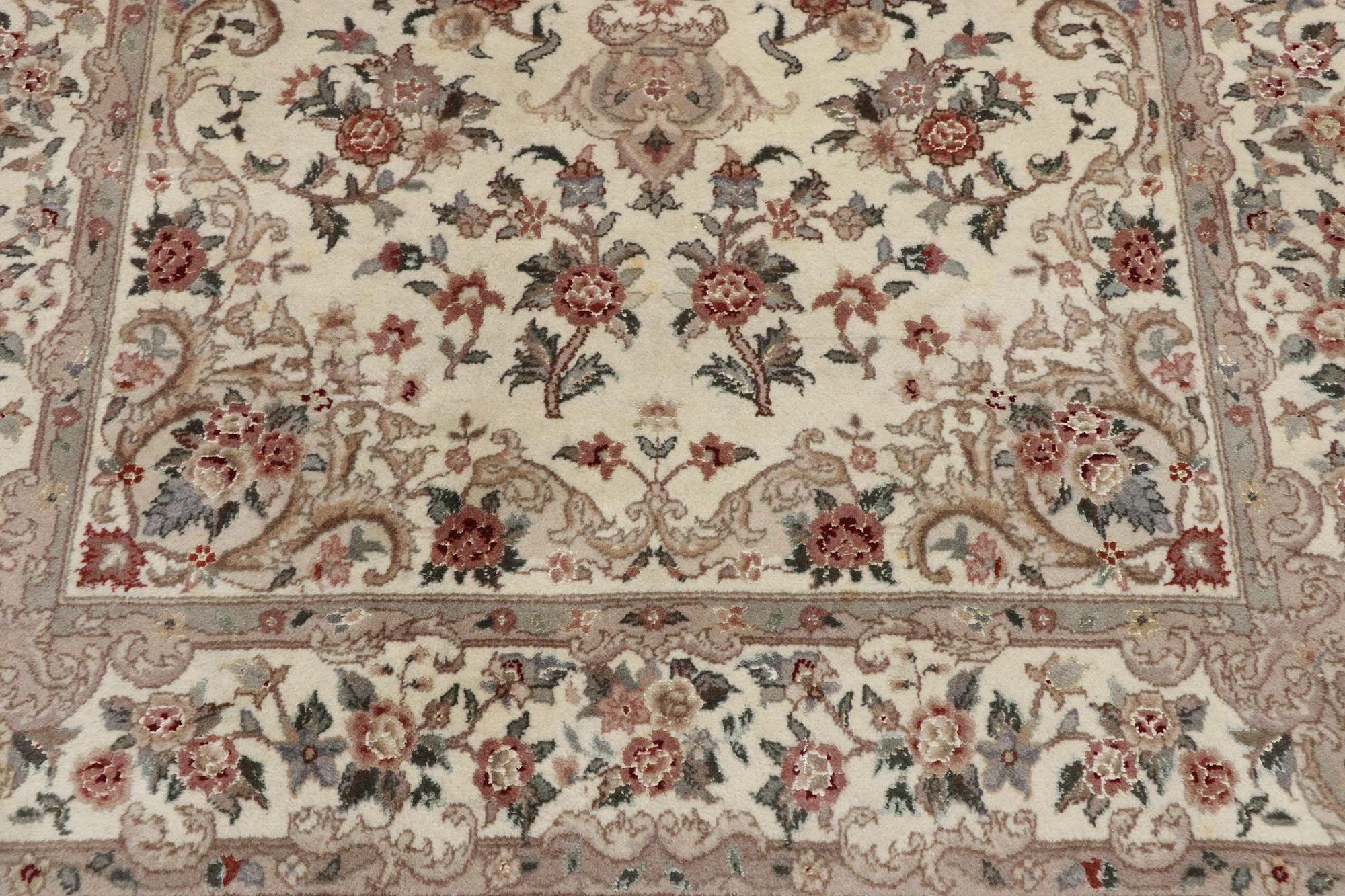 Vintage Persian Tabriz Chinese Floral Rug with Art Nouveau Rococo Style In Good Condition For Sale In Dallas, TX