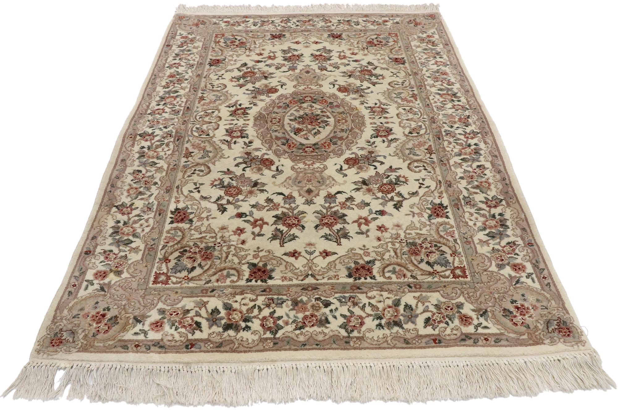 20th Century Vintage Persian Tabriz Chinese Floral Rug with Art Nouveau Rococo Style For Sale