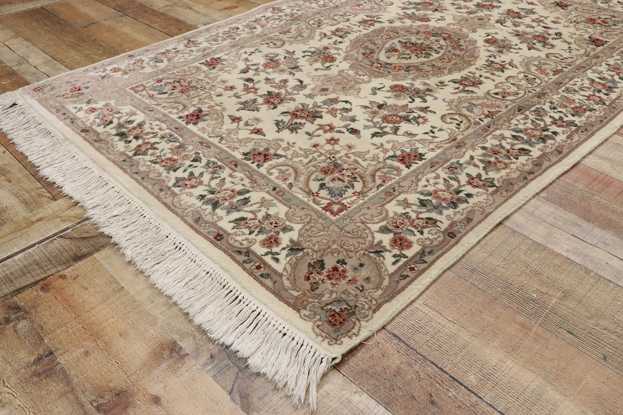 Vintage Persian Tabriz Chinese Floral Rug with Art Nouveau Rococo Style For Sale 1