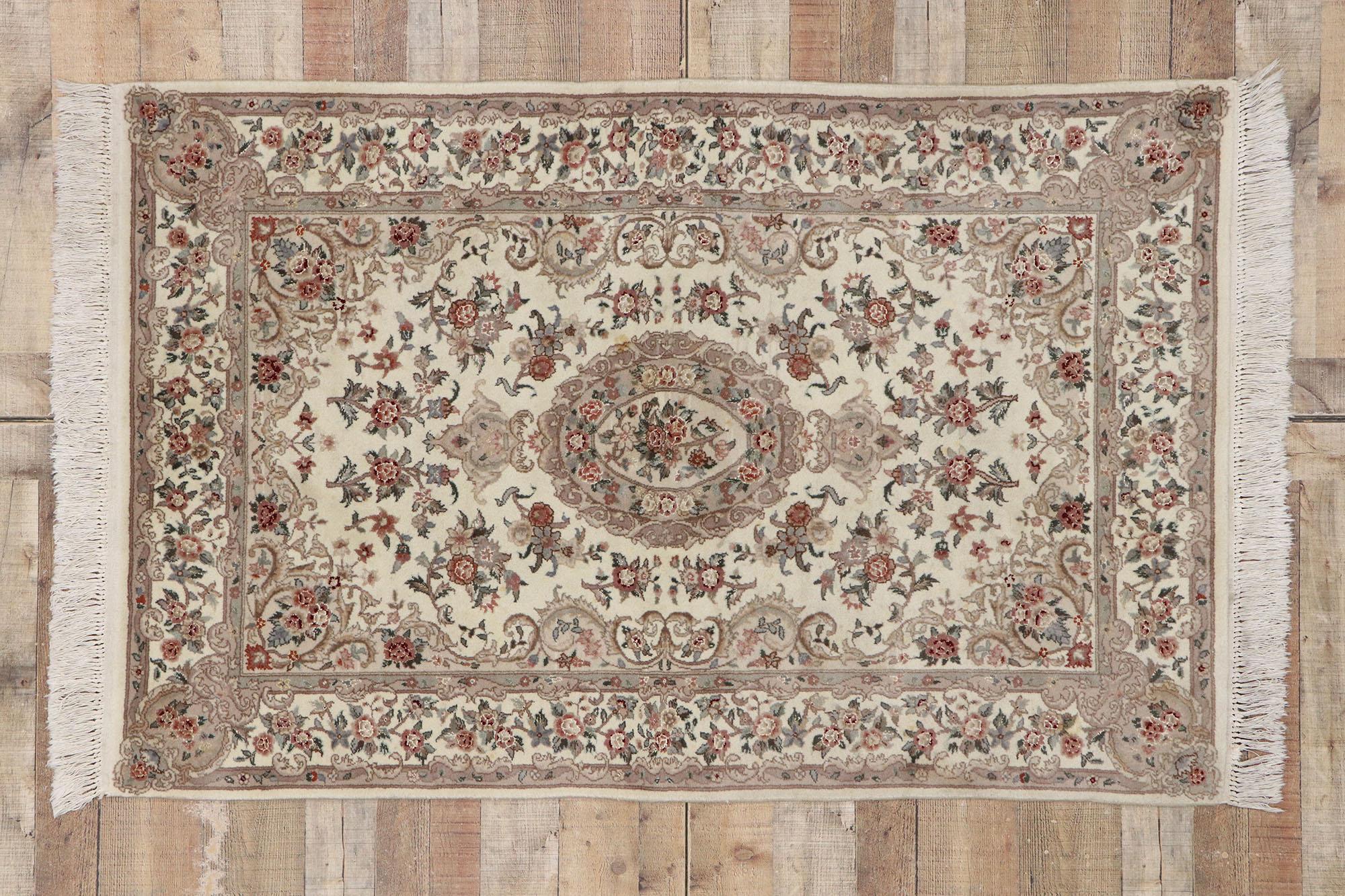 Vintage Persian Tabriz Chinese Floral Rug with Art Nouveau Rococo Style For Sale 3