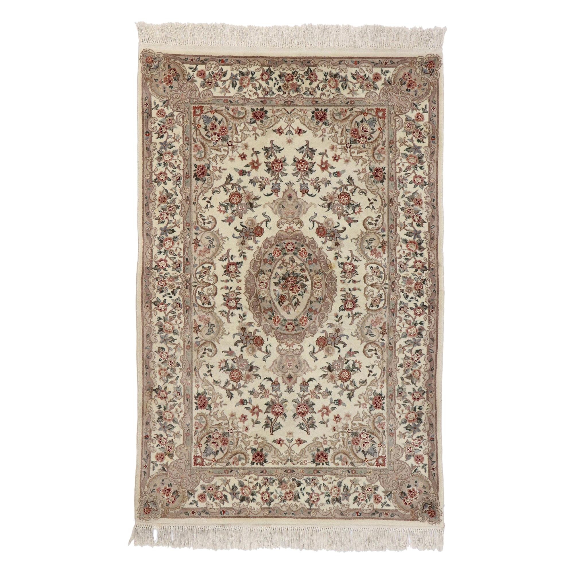 Vintage Persian Tabriz Chinese Floral Rug with Art Nouveau Rococo Style