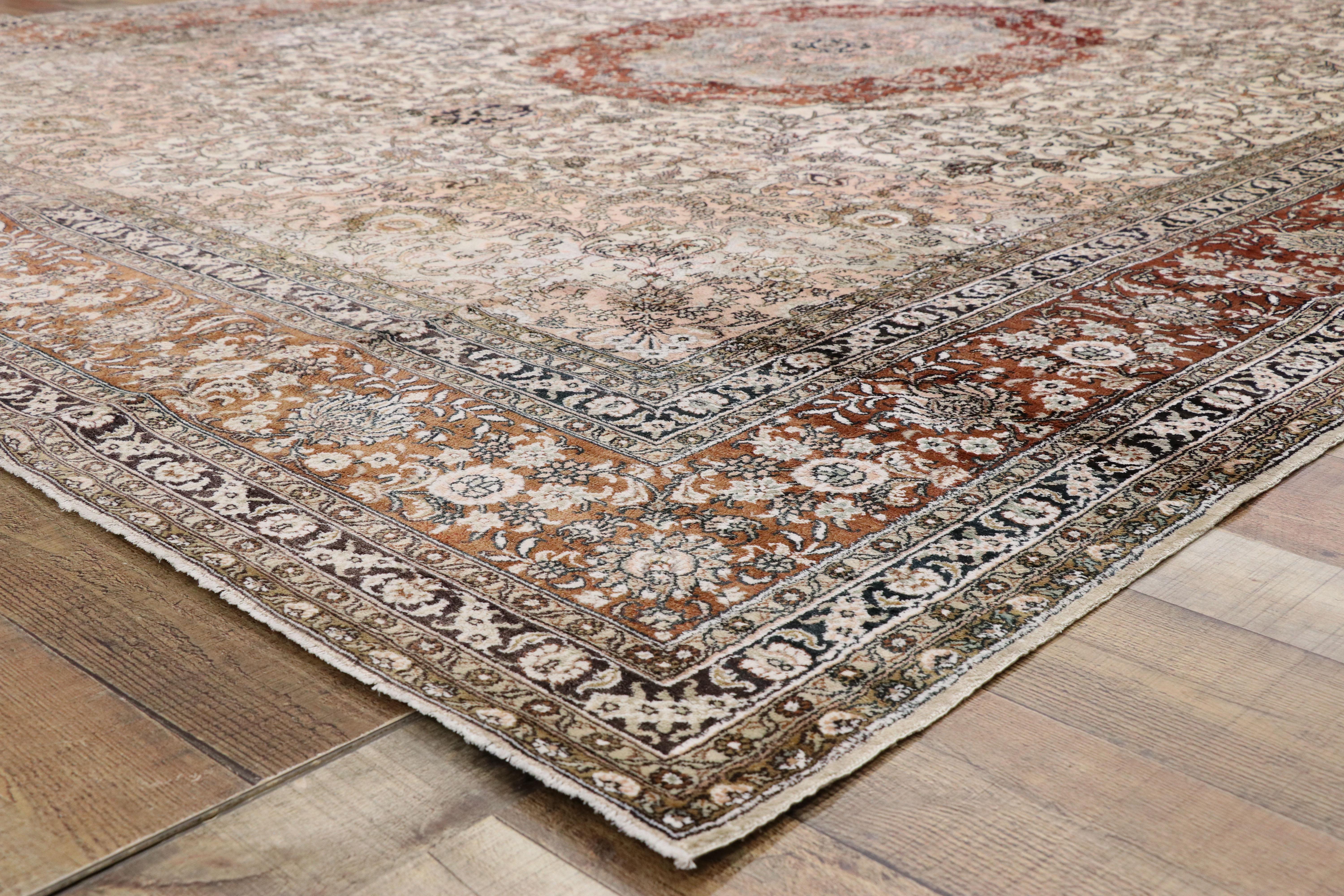 Hand-Knotted Vintage Persian Tabriz Chinese Silk Rug with Art Nouveau Rococo Style For Sale