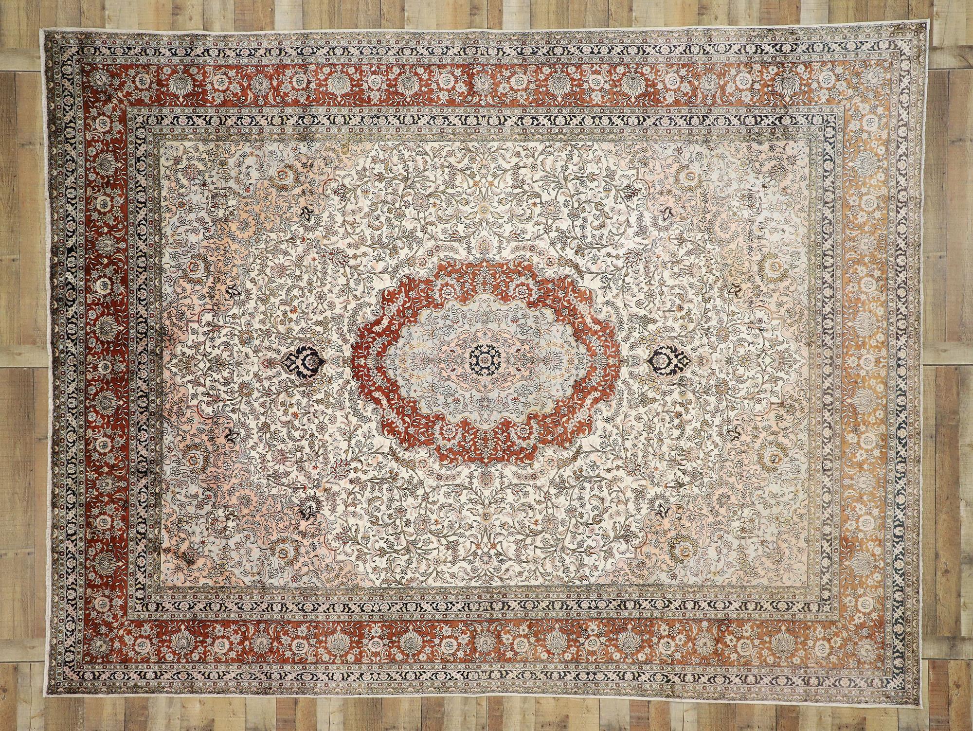 20th Century Vintage Persian Tabriz Chinese Silk Rug with Art Nouveau Rococo Style For Sale