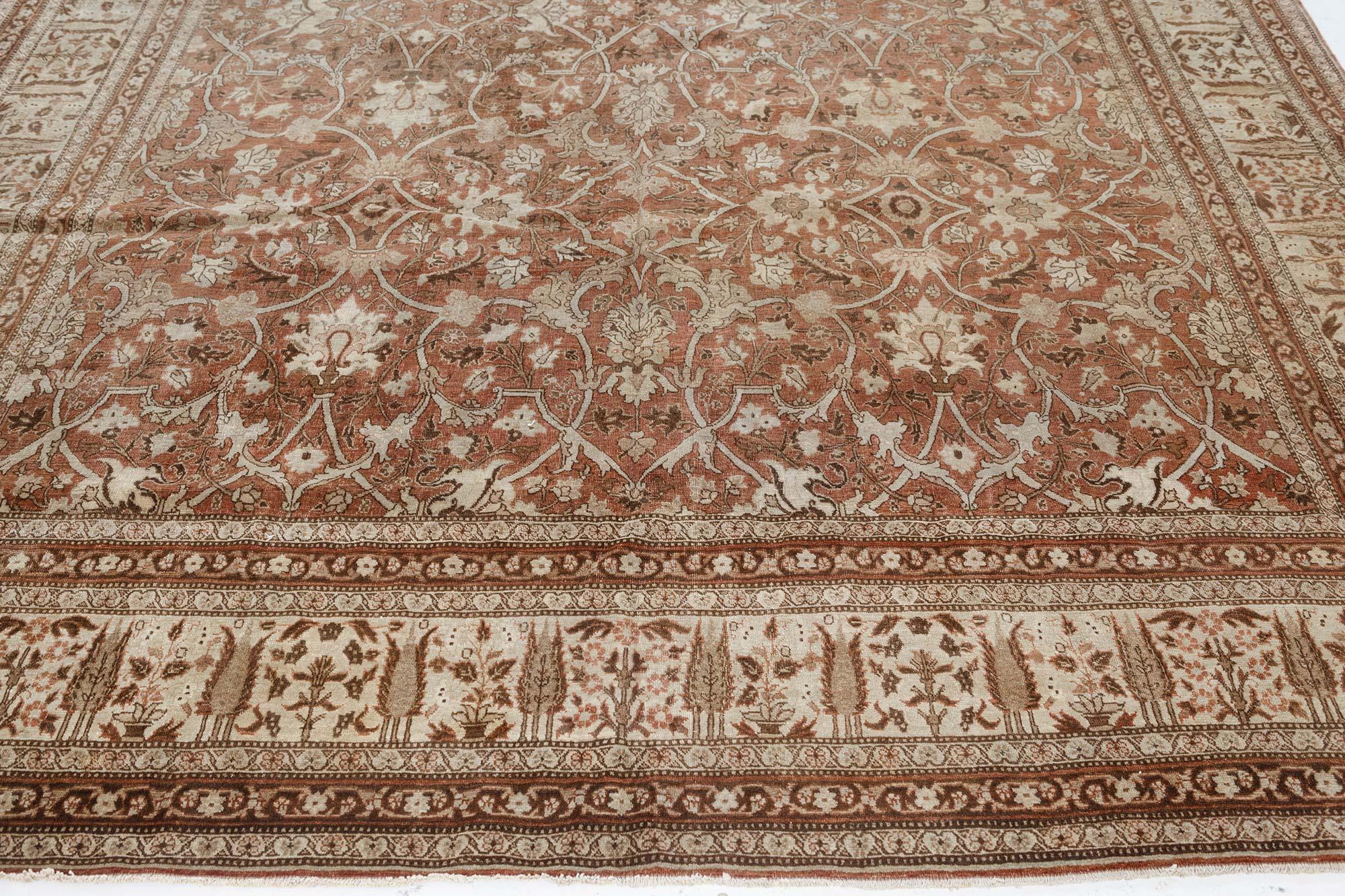 19th Century Authentic Persian Tabriz Handwoven Wool Rug For Sale