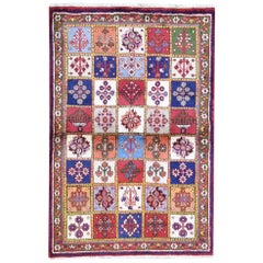 Vintage Persian Tabriz Colorful Garden Design Hand Knotted Pure Wool Rug