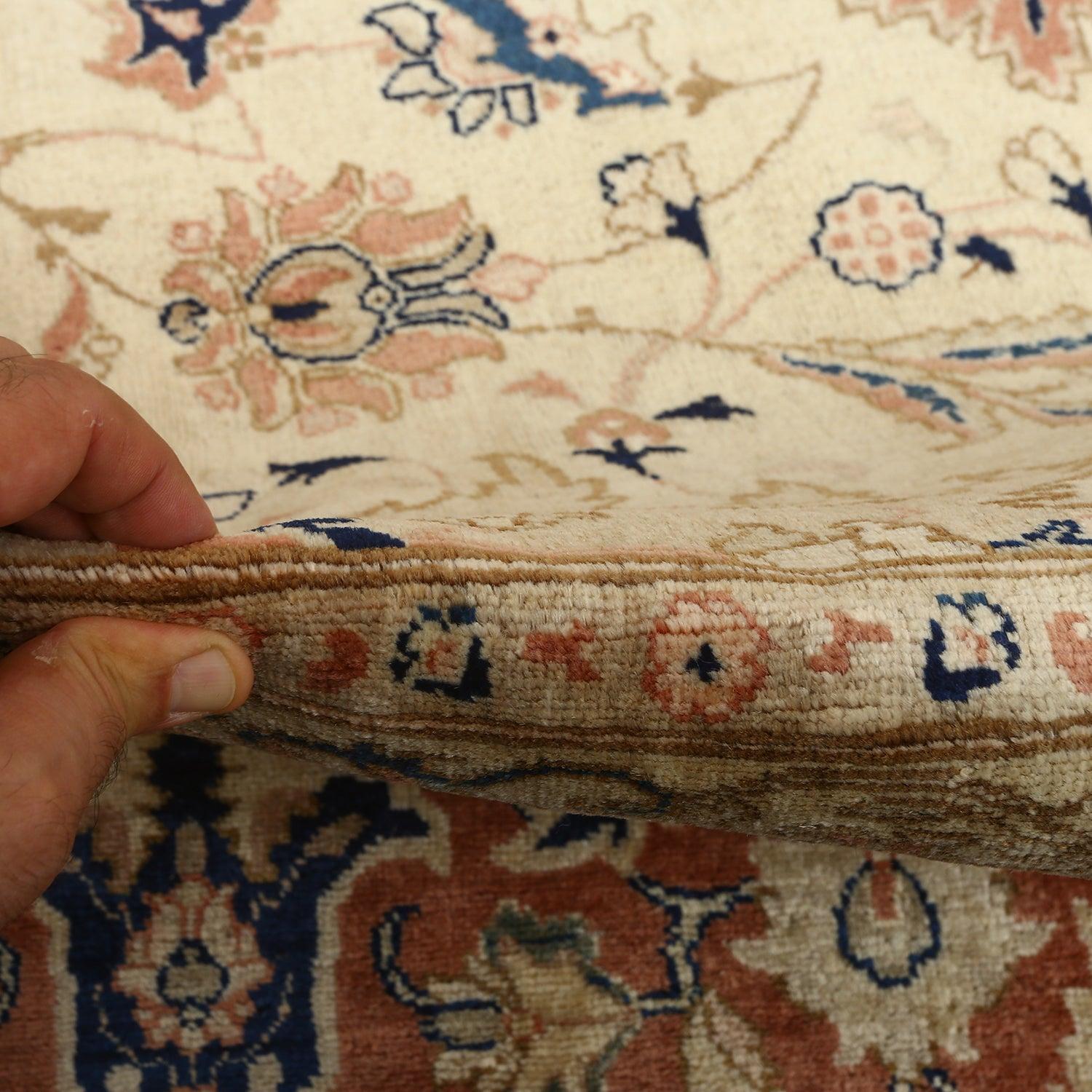 Vintage Tabriz Emad Rug in Kork and Cotton 17'1 X 12'10
 
 Key Details:
 Pile: Kork
 Foundation: Cotton
 Origin: Tabriz Emad
 Design: Emad center medallion
 Approximate Age: Vintage
 Quality (KPI): 500
 Condition: Very good
 Dimension: 17'1 x 12'10
