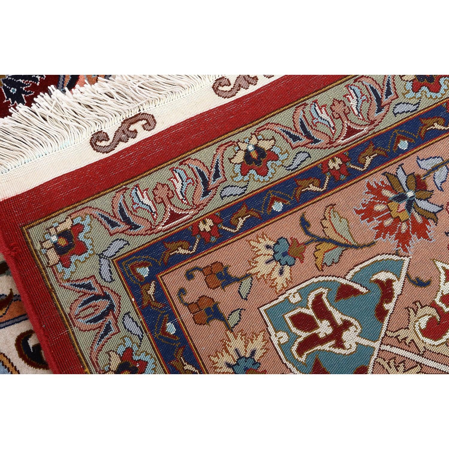 Vintage Tabriz EMAD Rug in Wool and Silk 13'1 X 9'6
 
 Key Details:
 Pile: Wool and Silk
 Foundation: Silk
 Origin: Tabriz EMAD
 Design: EMAD
 Approximate Age: 45 YEARS
 Quality (KPI): 500
 Condition: Good
 Dimension: 13'1 x 9'6
 Inventory Number: