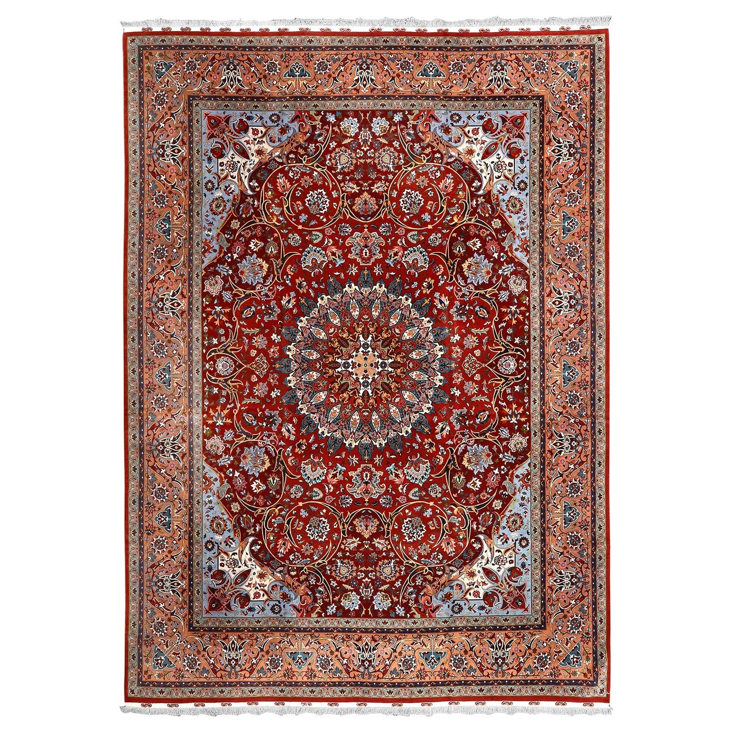 Vintage Persian Tabriz Emad Rug in Wool and Silk -Size: 13'1 X 9'6 For Sale