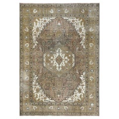 Vintage Persian Tabriz Faded Peach Color Worn Down Natural Wool Hand Knotted Rug