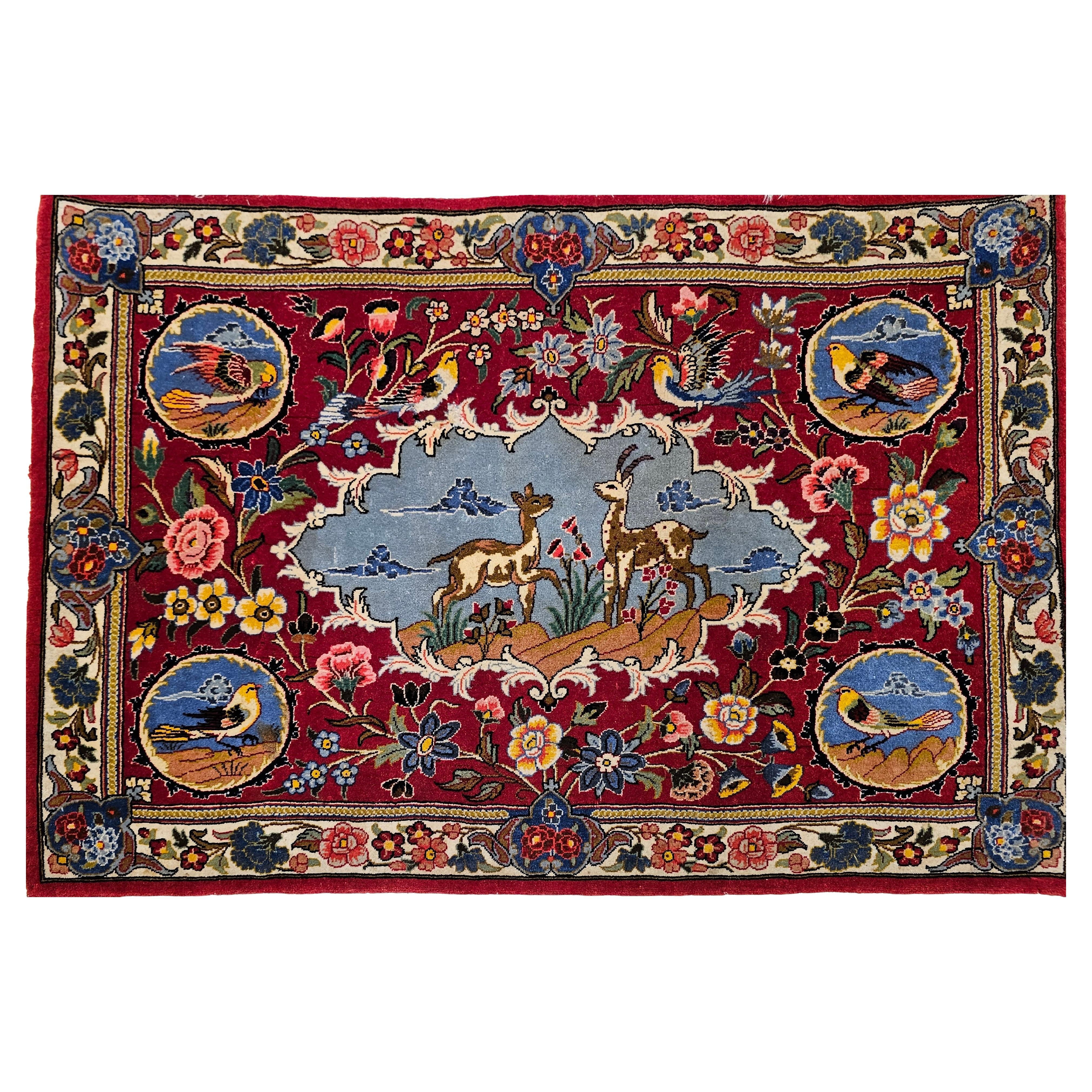 vintage Hand-Knotted Persian Tabriz Pictorial Rug of Forest Scene and Animals