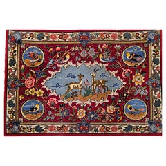 vintage Hand-Knotted Persian Tabriz Pictorial Rug of Forest Scene and Animals