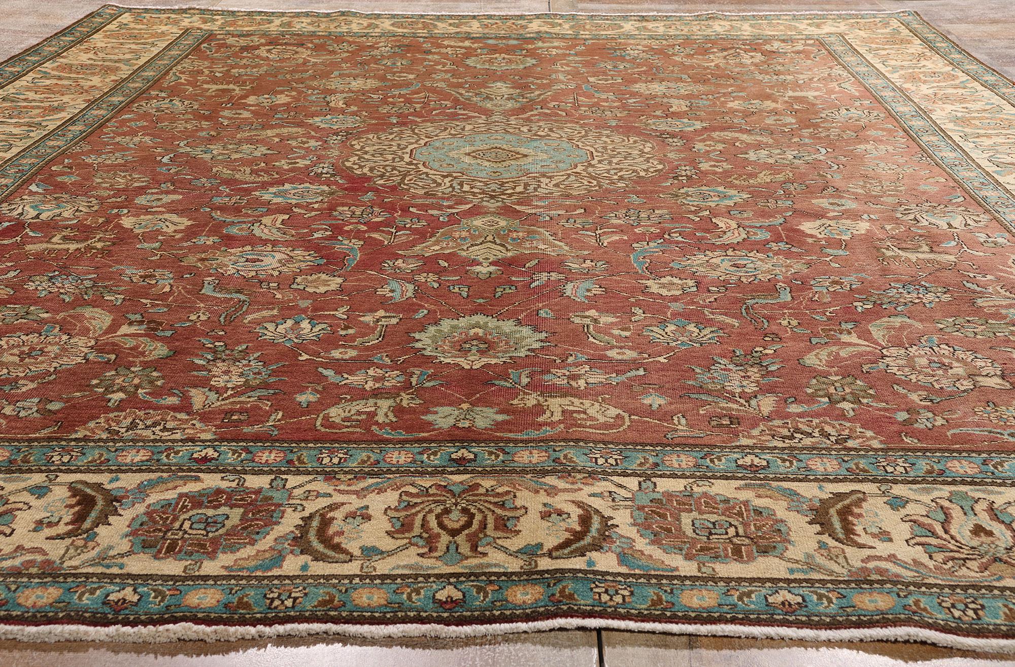 Tapis de galerie persan vintage de Tabriz avec scène de chasse et style médiéval Bon état - En vente à Dallas, TX