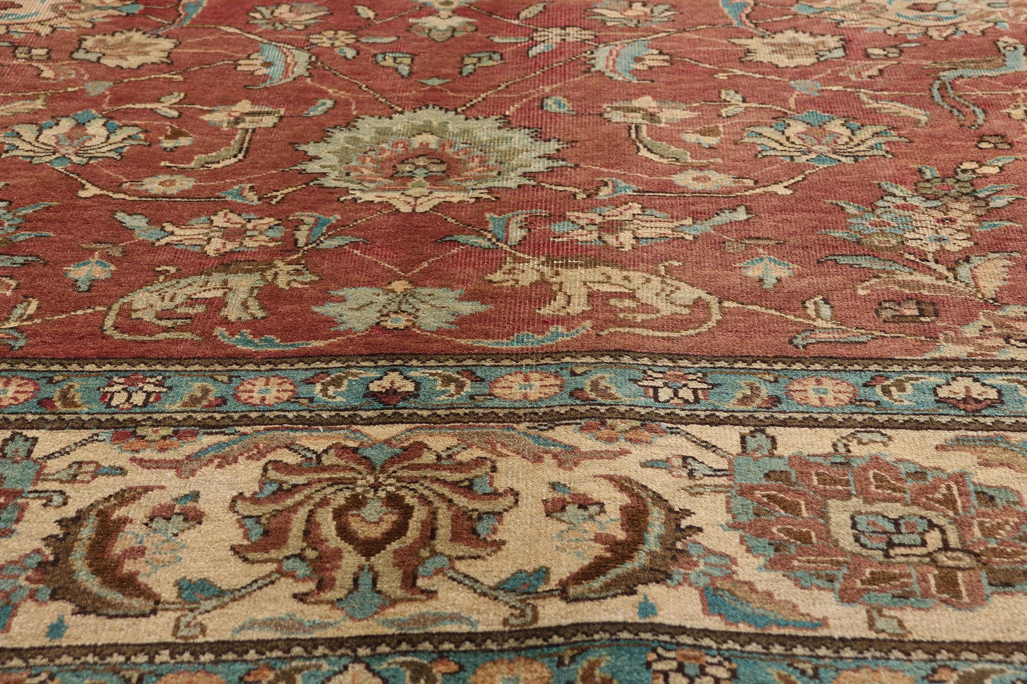 20ième siècle Tapis de galerie persan vintage de Tabriz avec scène de chasse et style médiéval en vente