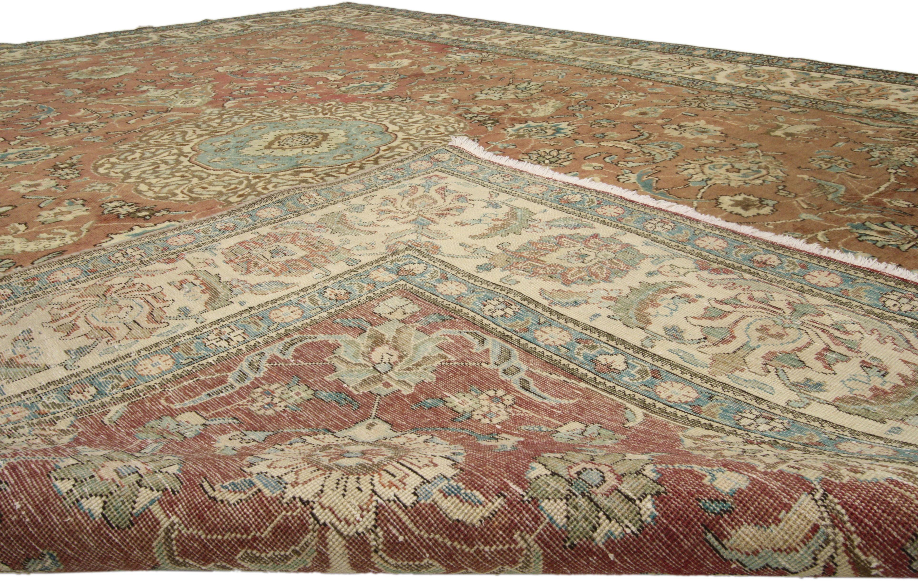 Vintage Persian Tabriz Gallery Rug with Hunting Scene and Medieval Style In Good Condition For Sale In Dallas, TX