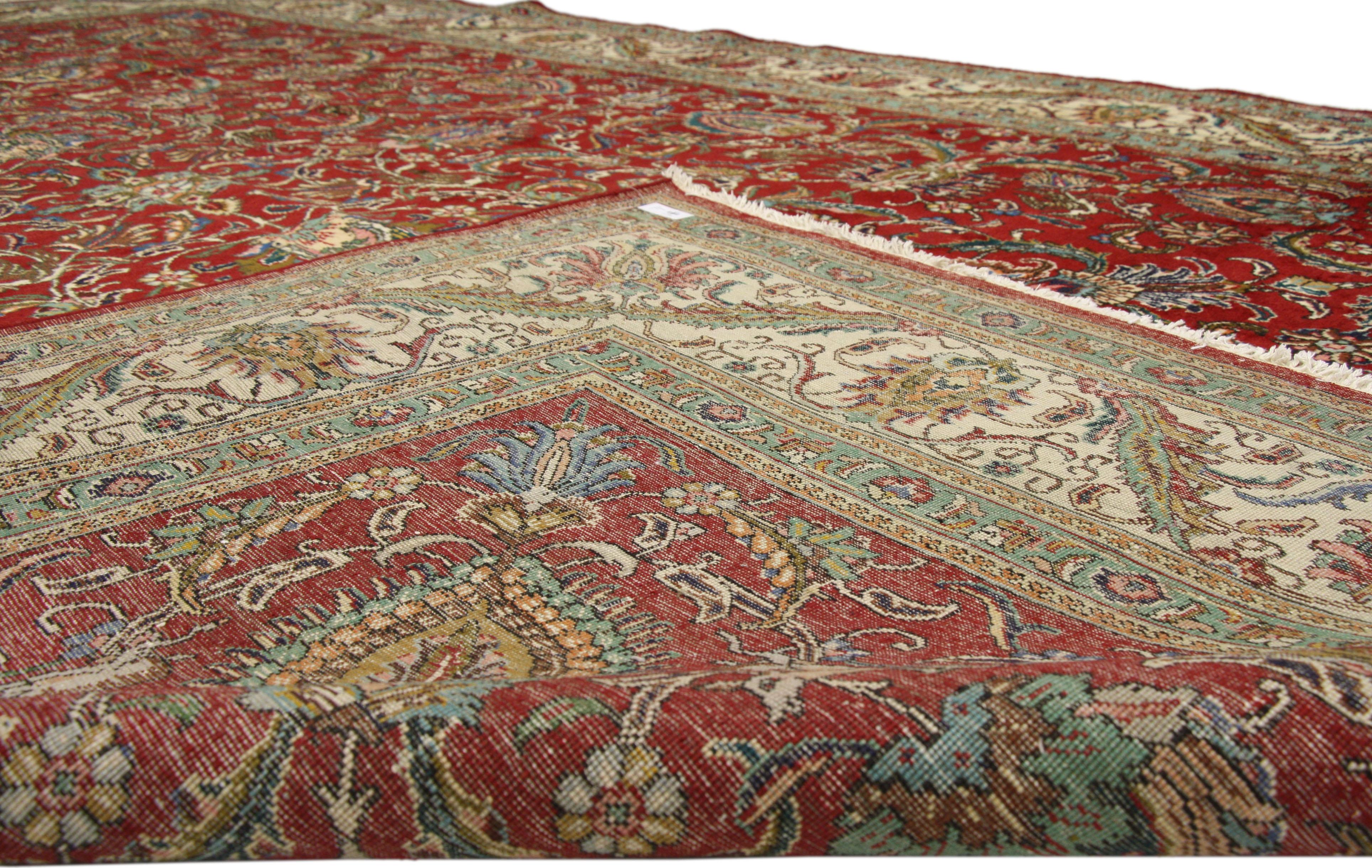 Hand-Knotted Vintage Persian Tabriz Gallery Rug with Hunting Scene and Medieval Style For Sale