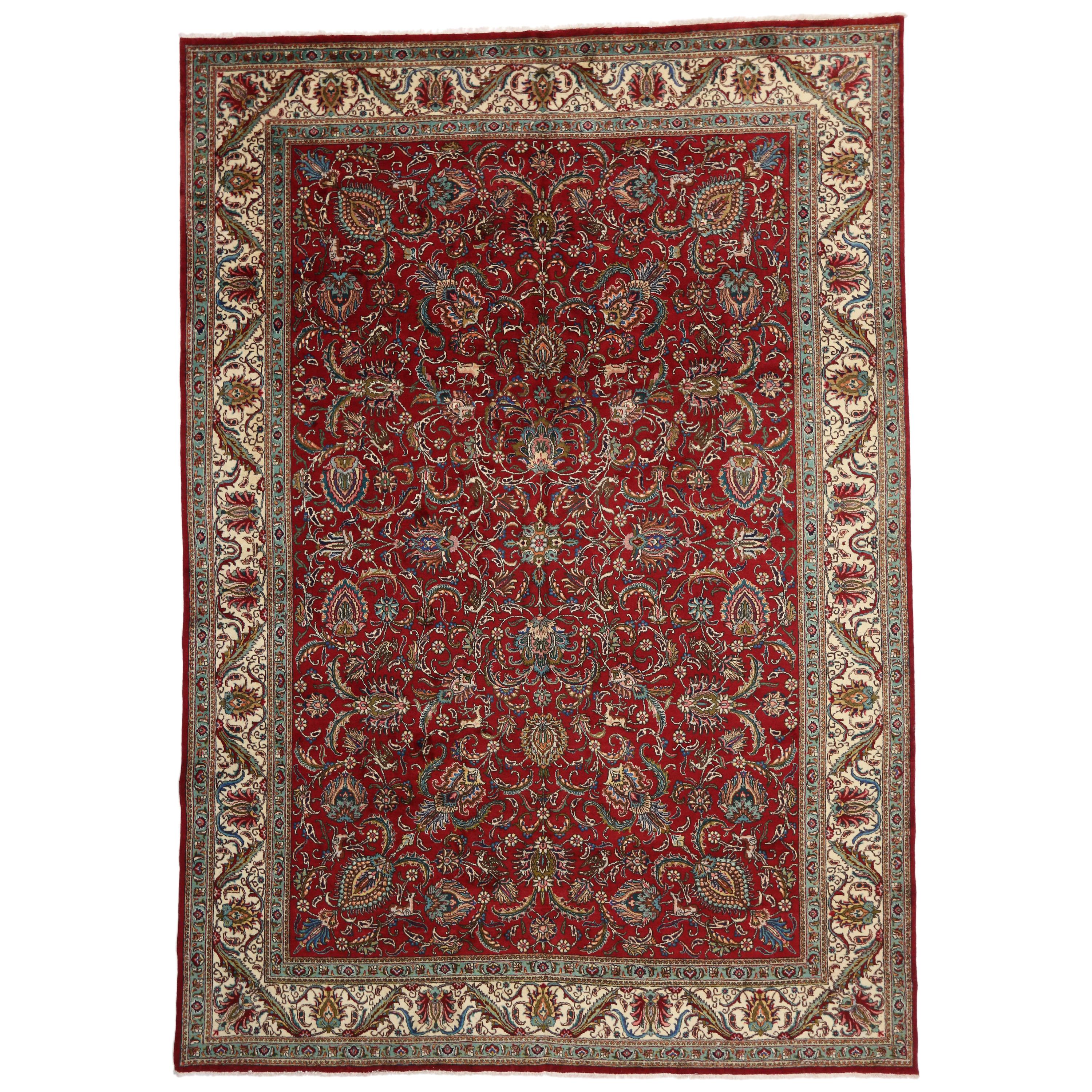 Vintage persischer Täbriz-Galerie-Teppich mit Jagd-Szene und mittelalterlichem Stil