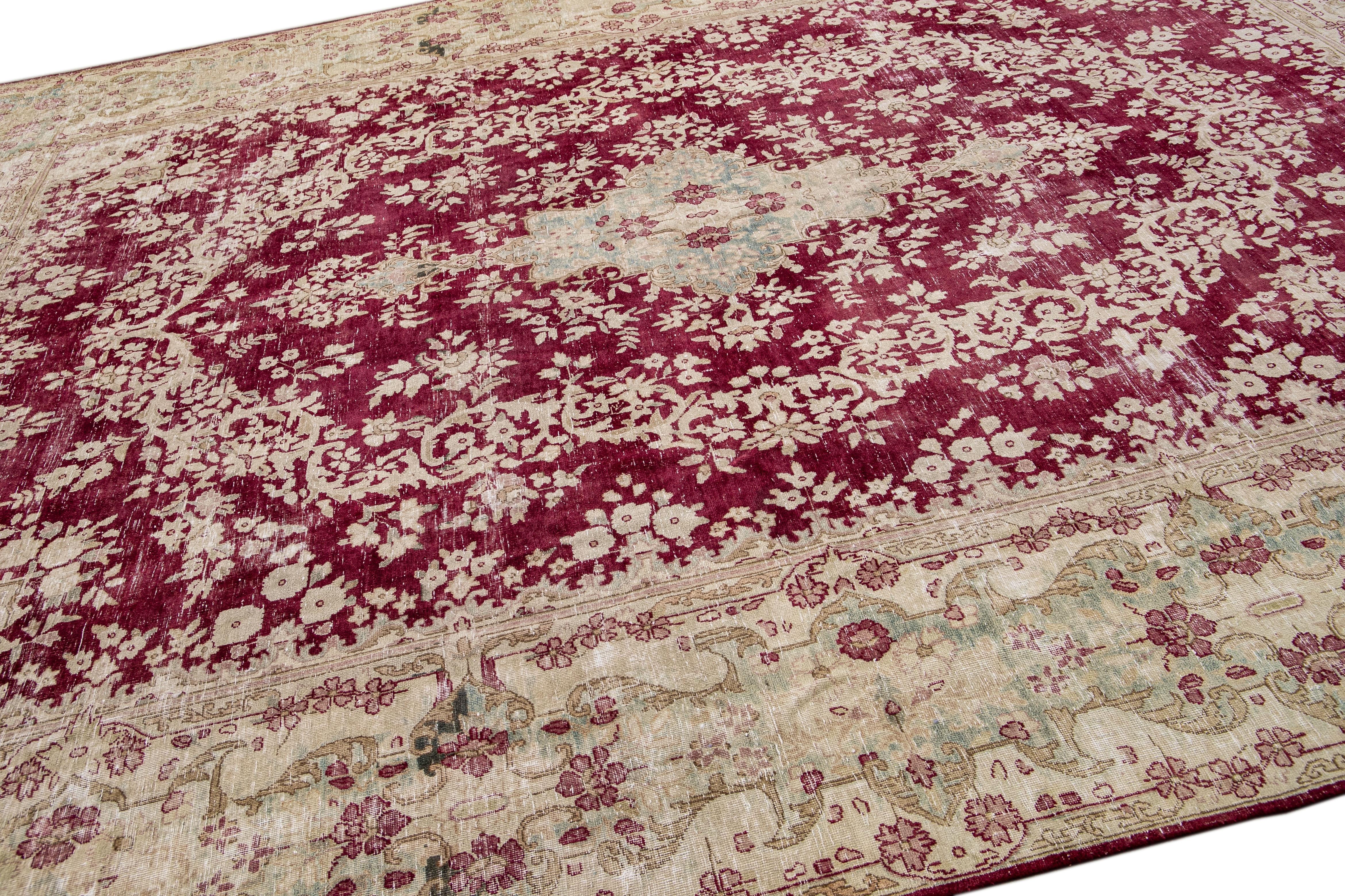 Early 20th Century Vintage Persian Tabriz Handmade Red Wool Rug With Medallion Motif For Sale