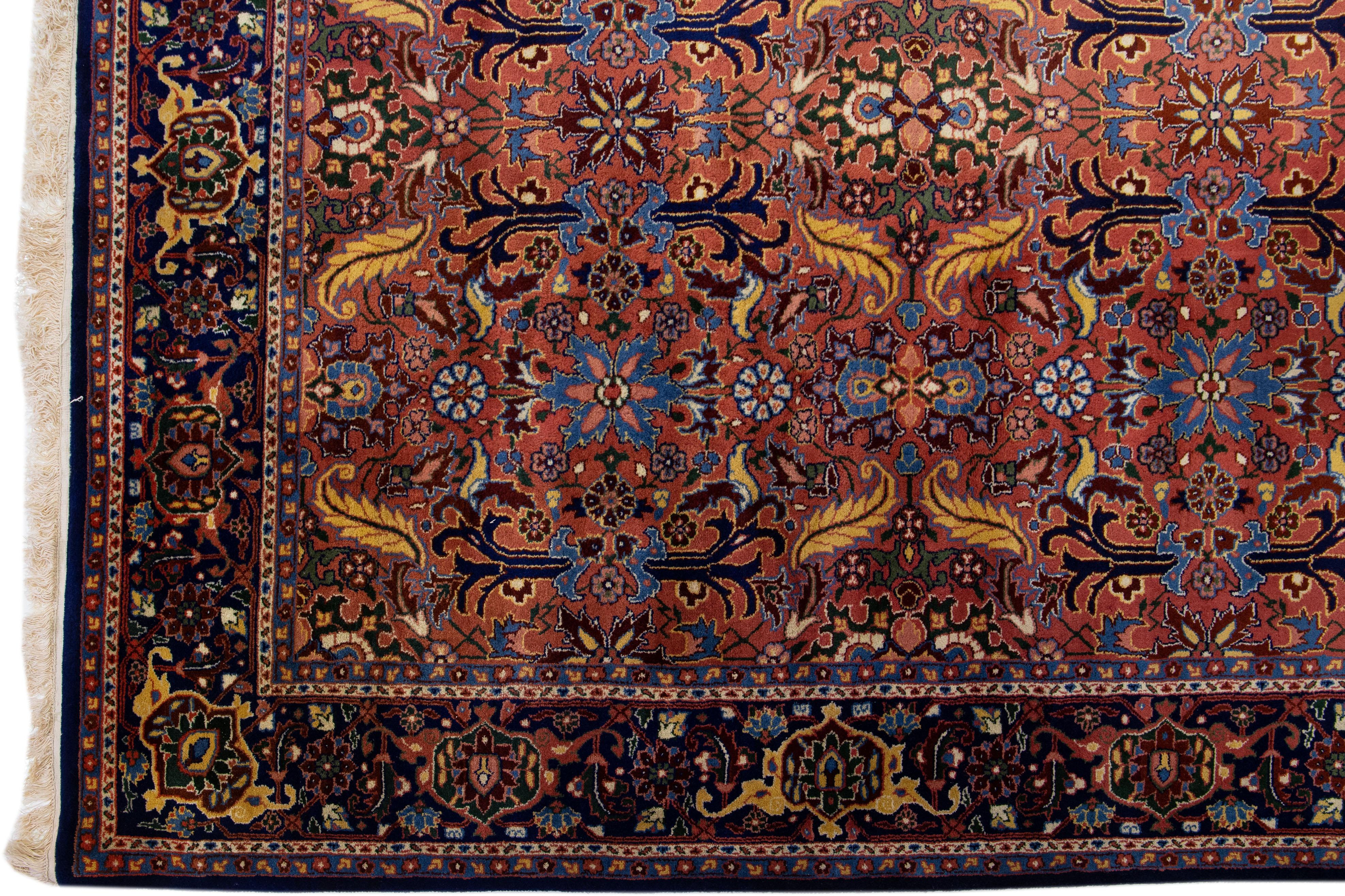 Hand-Knotted Vintage Persian Tabriz Handmade Wool Rug in Rust For Sale