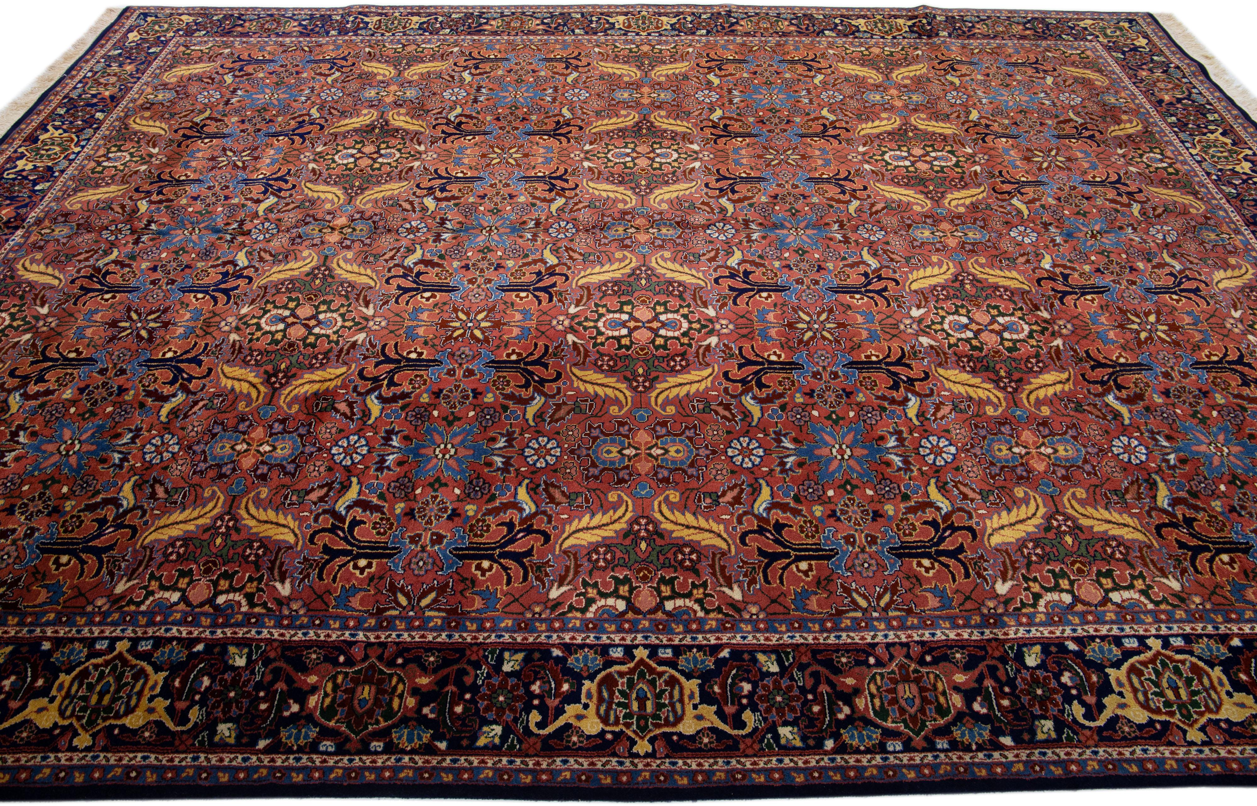 Vintage Persian Tabriz Handmade Wool Rug in Rust In Good Condition For Sale In Norwalk, CT