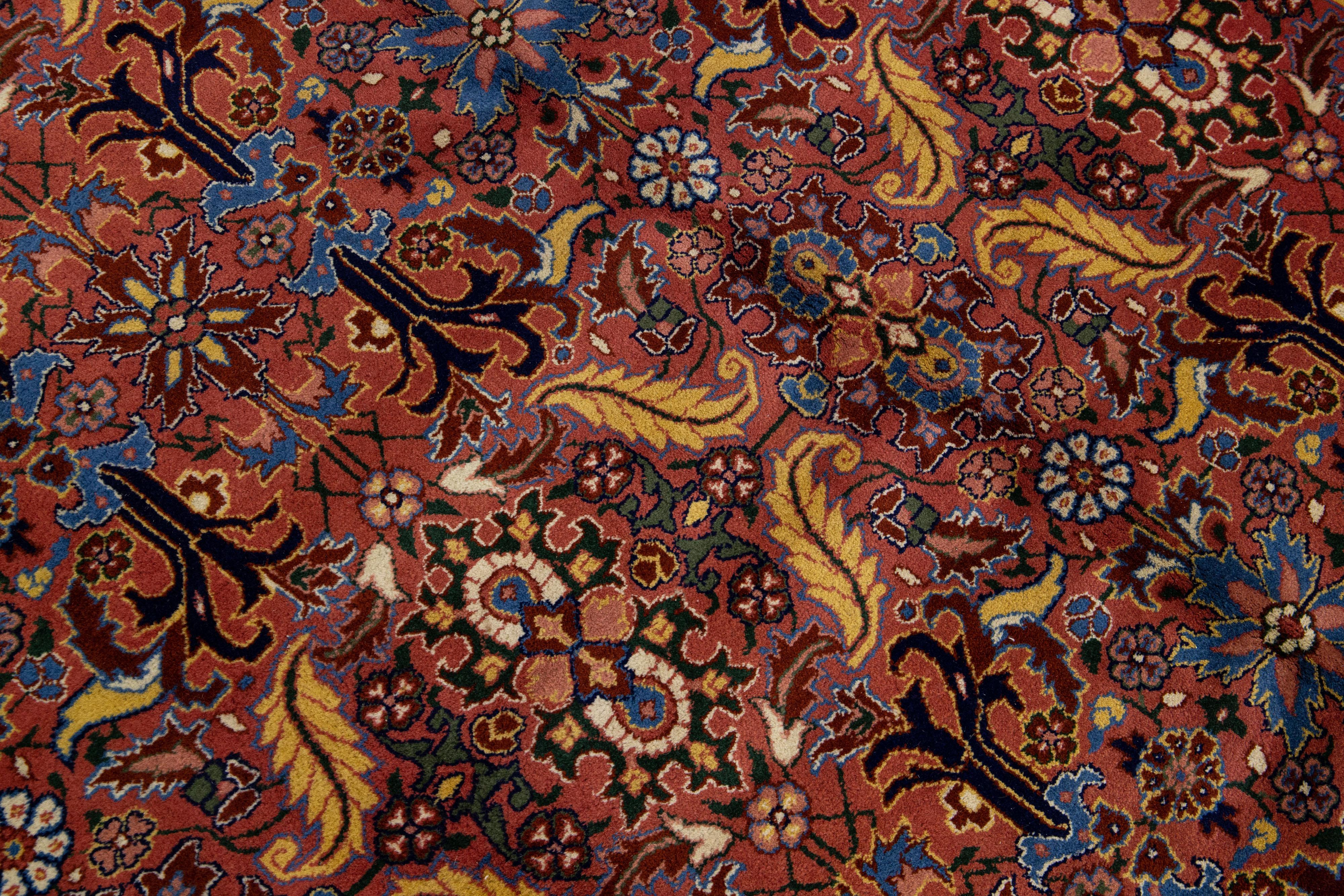 20th Century Vintage Persian Tabriz Handmade Wool Rug in Rust For Sale