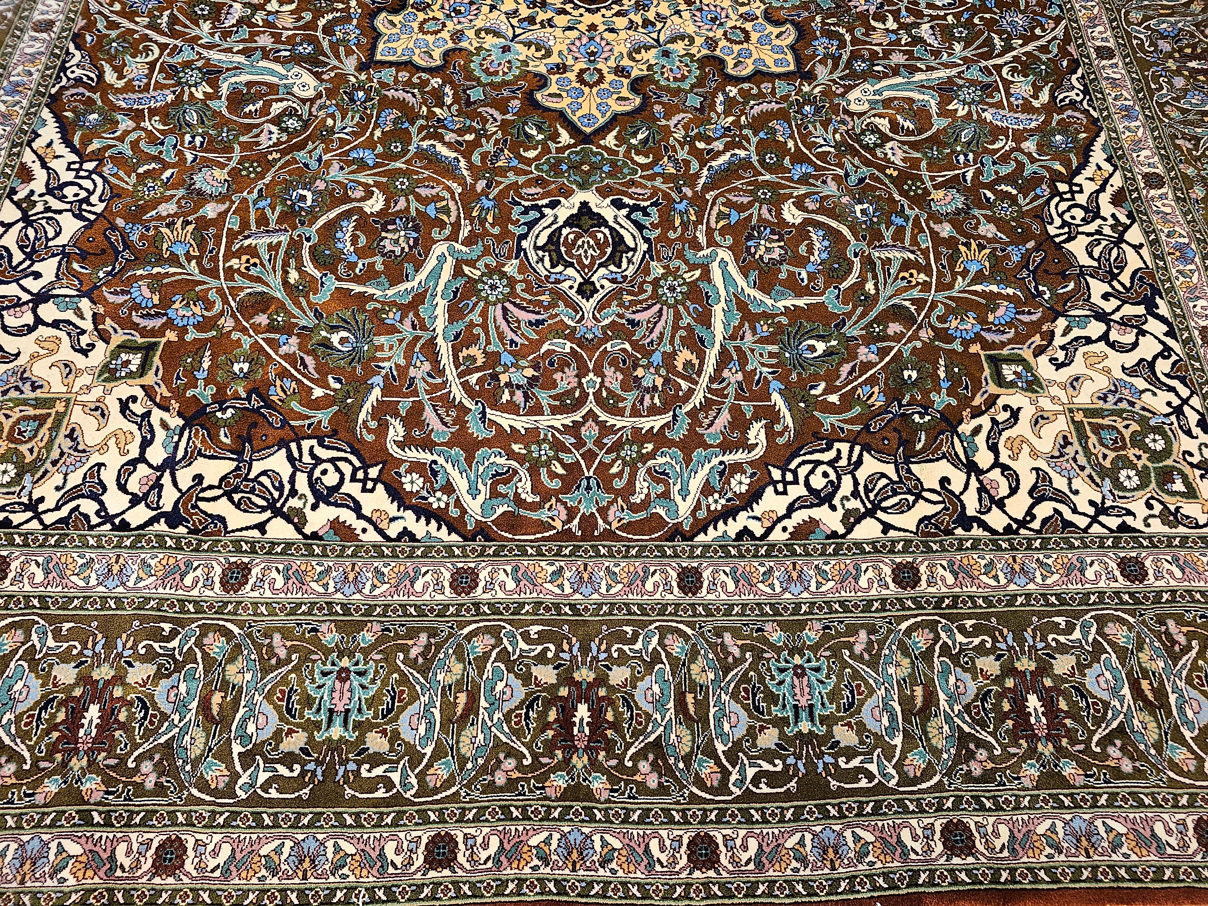 Tintura vegetale Tappeto persiano Tabriz vintage con disegno 