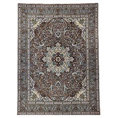 Antique Persian Tabriz in a Floral Pattern with “Firebird” Design in Brown