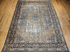 Antique Persian Tabriz Rug, Hand-Knotted Wool, Geometric Design