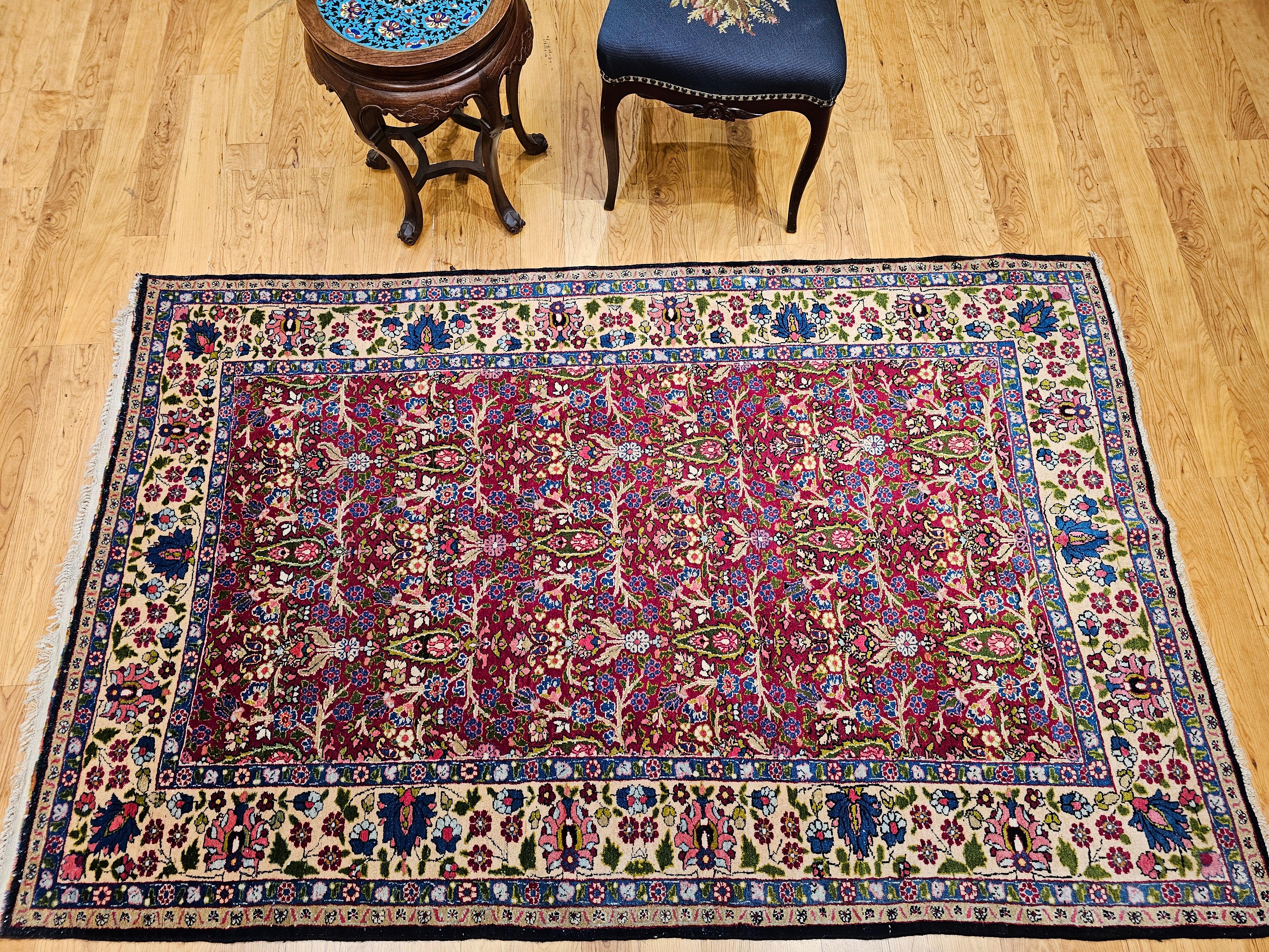 Vintage Persian Tabriz in All Over Pattern in Magenta, Yellow, Green, Blue, Pink For Sale 7