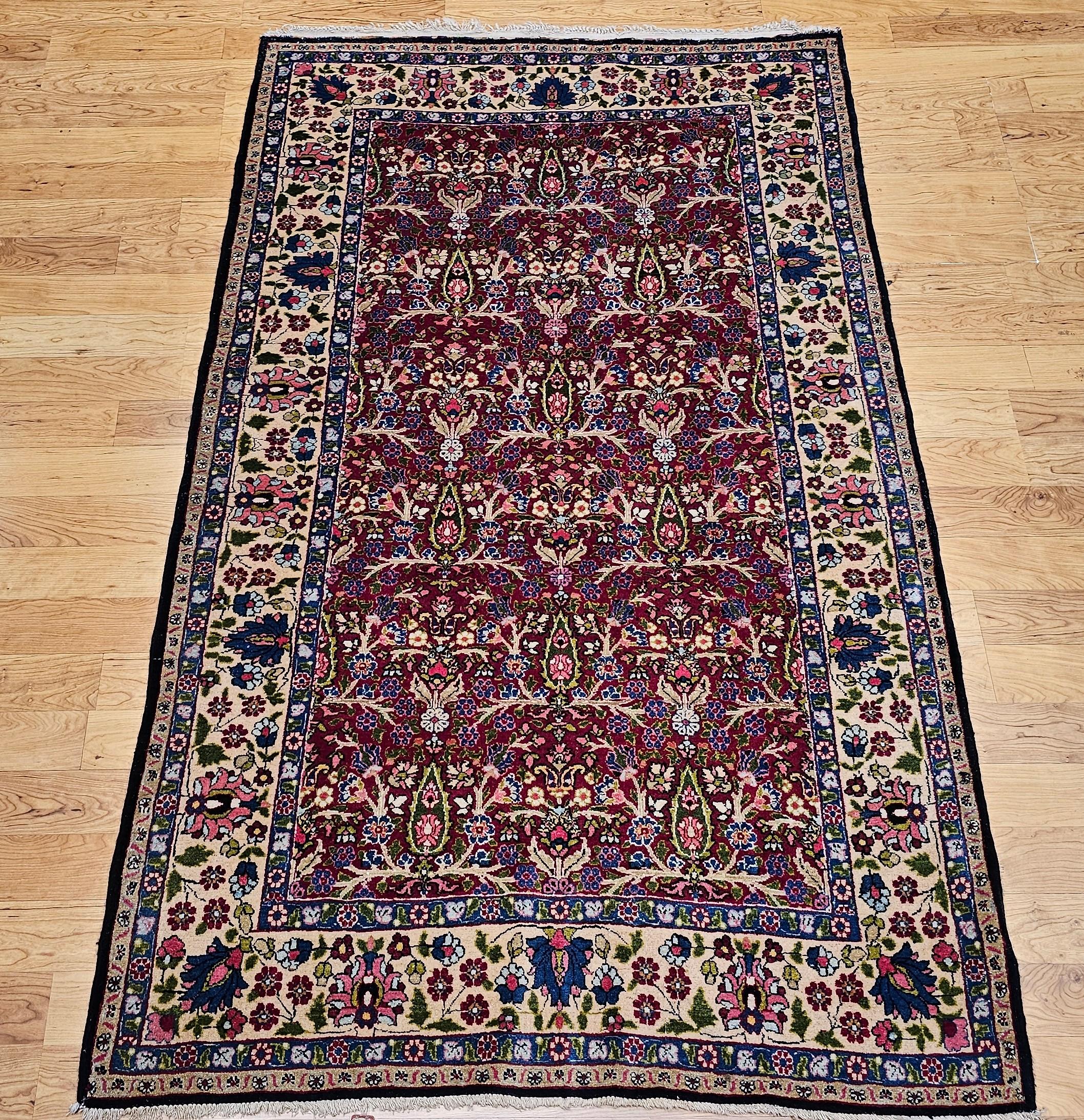 Hand-Knotted Vintage Persian Tabriz in All Over Pattern in Magenta, Yellow, Green, Blue, Pink For Sale