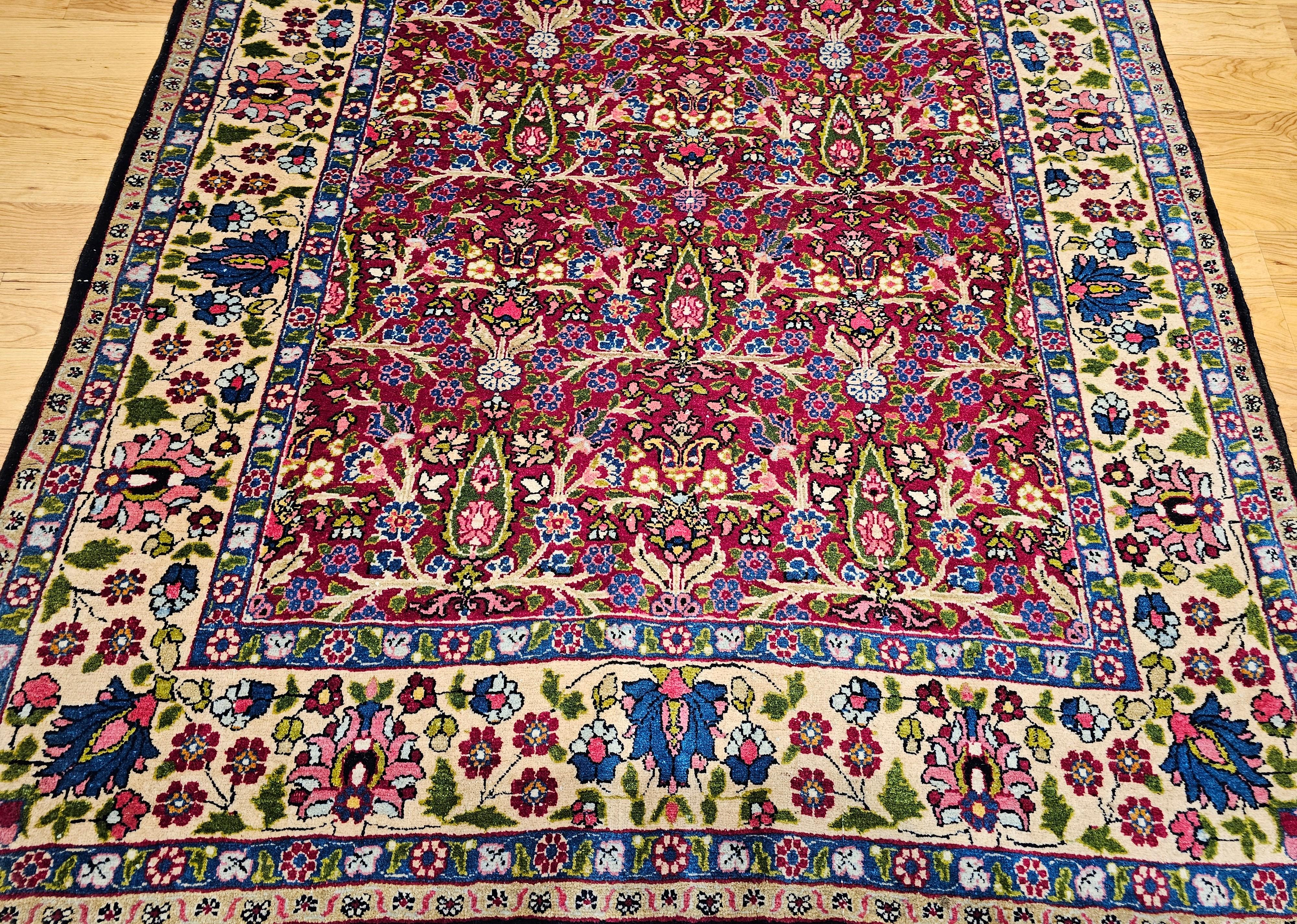 Vintage Persian Tabriz in All Over Pattern in Magenta, Yellow, Green, Blue, Pink In Good Condition For Sale In Barrington, IL