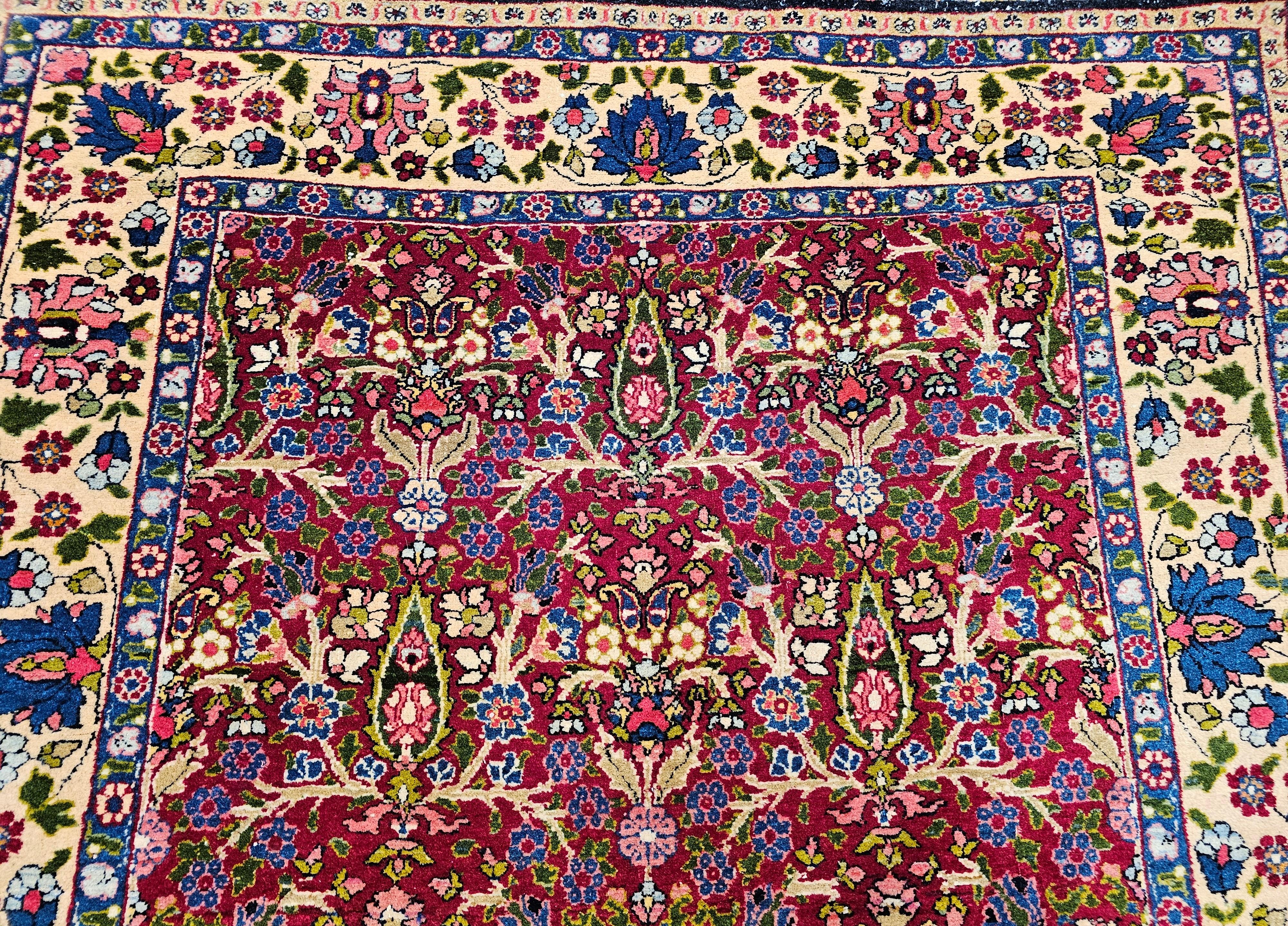 Wool Vintage Persian Tabriz in All Over Pattern in Magenta, Yellow, Green, Blue, Pink For Sale