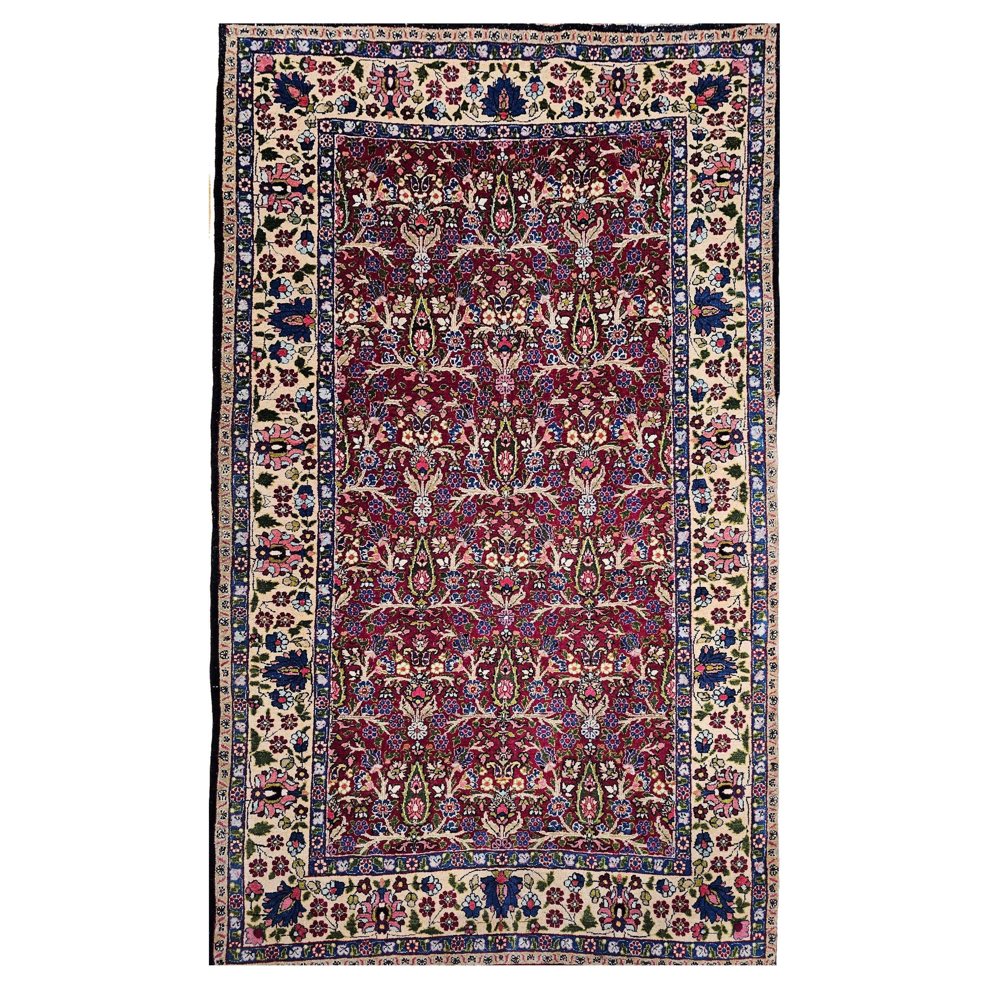 Vintage Persian Tabriz in All Over Pattern in Magenta, Yellow, Green, Blue, Pink For Sale