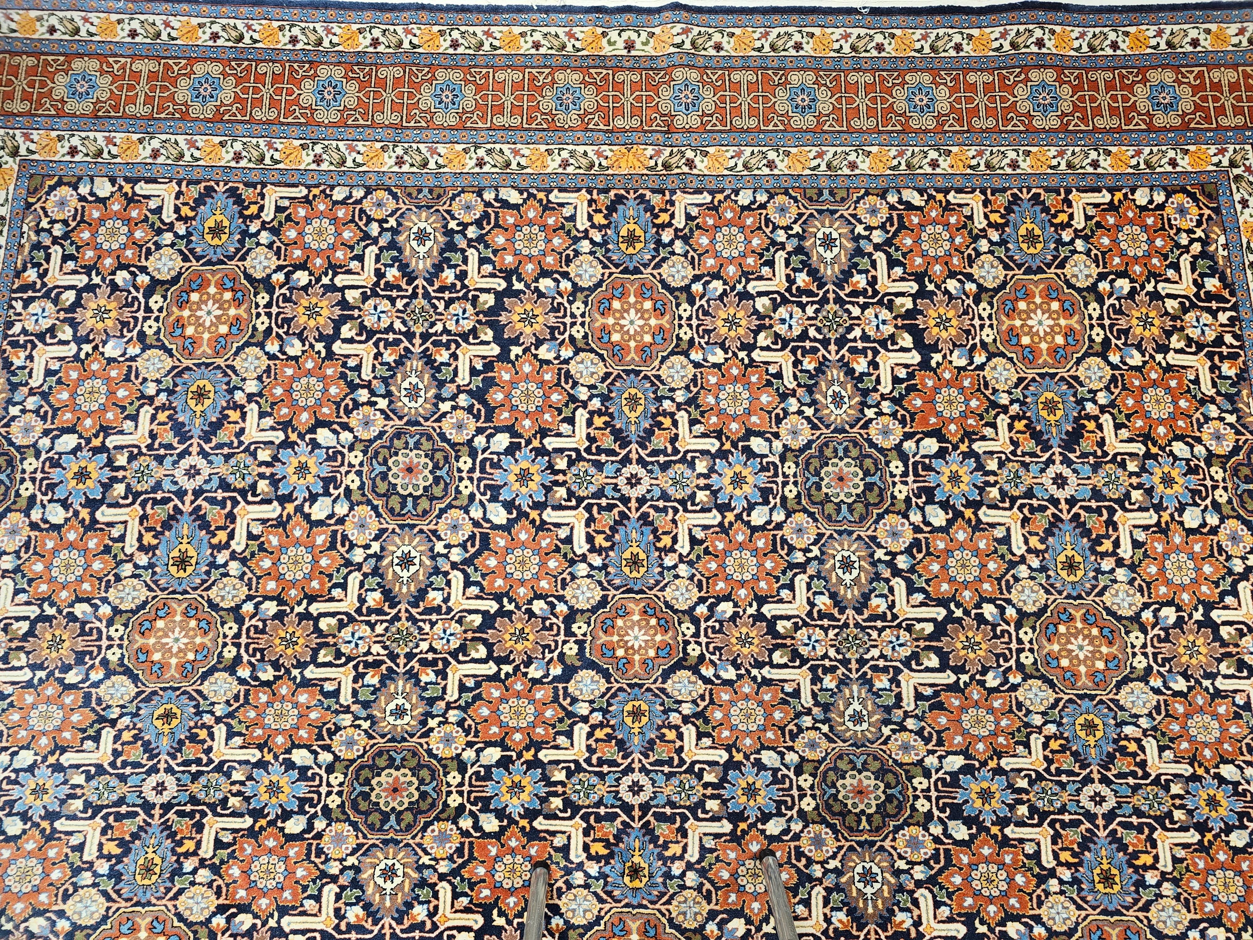 Vintage Persian Tabriz in Allover Afshan Geometric Pattern in Navy Blue, Red For Sale 6