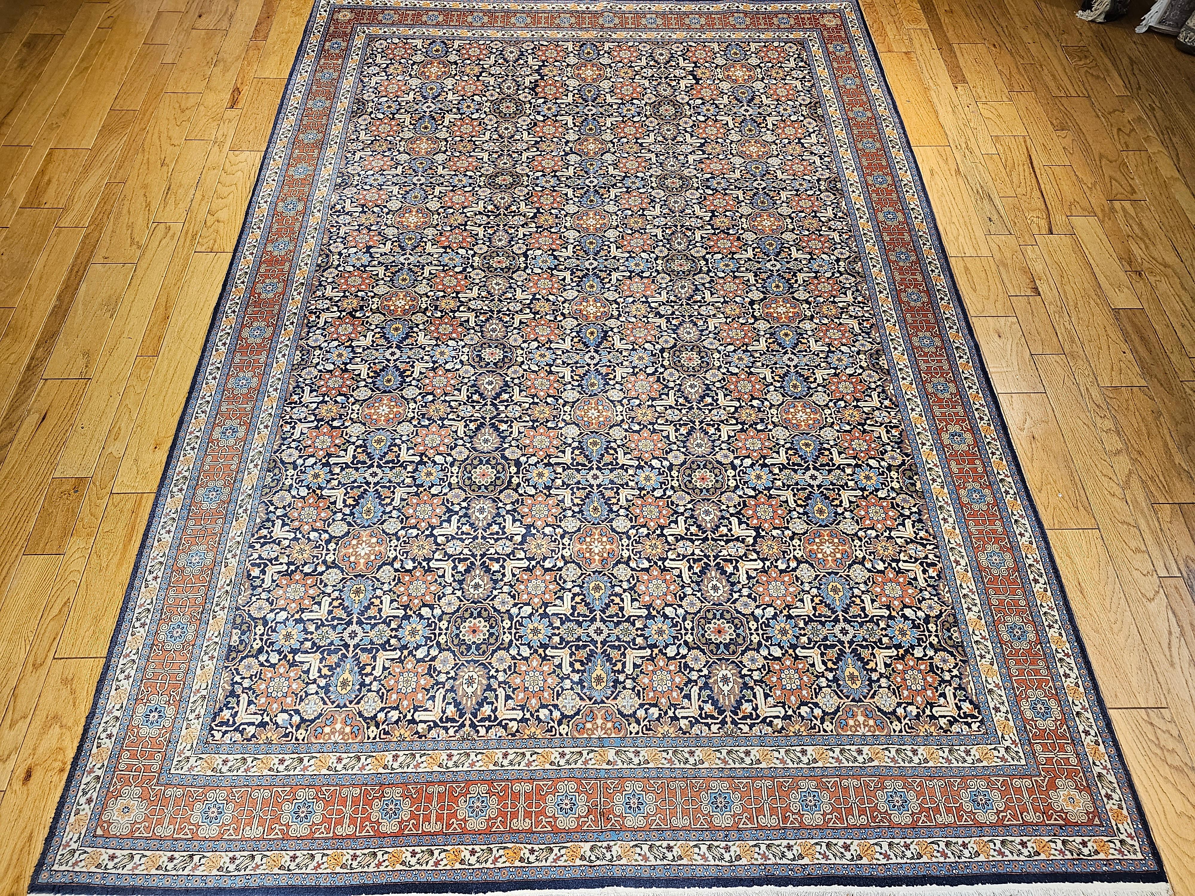 Vintage Persian Tabriz in Allover Afshan Geometric Pattern in Navy Blue, Red For Sale 7