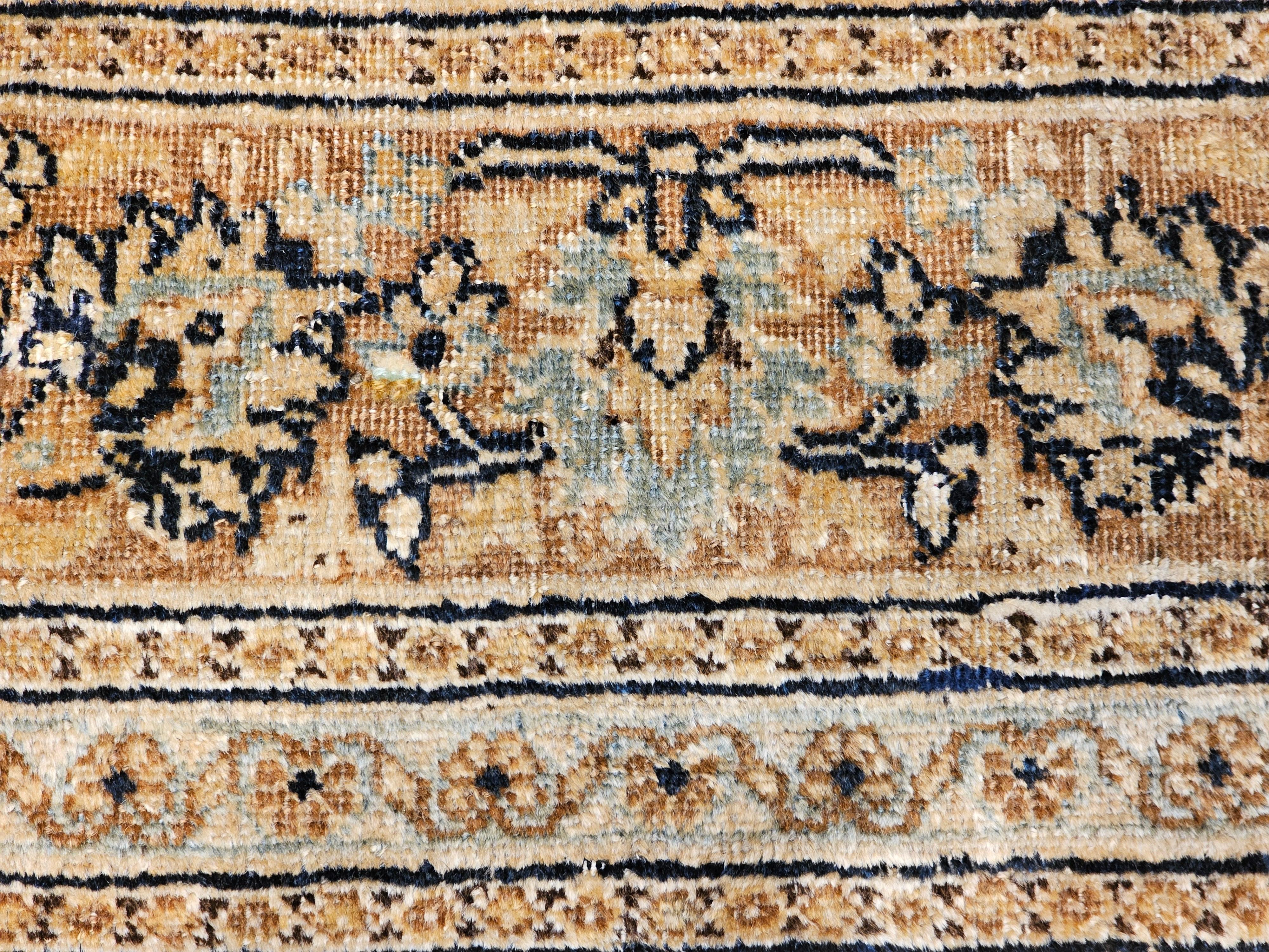 Vintage Persian Tabriz in Allover Floral Pattern in Dark Navy/Black, Gold, Blue 4