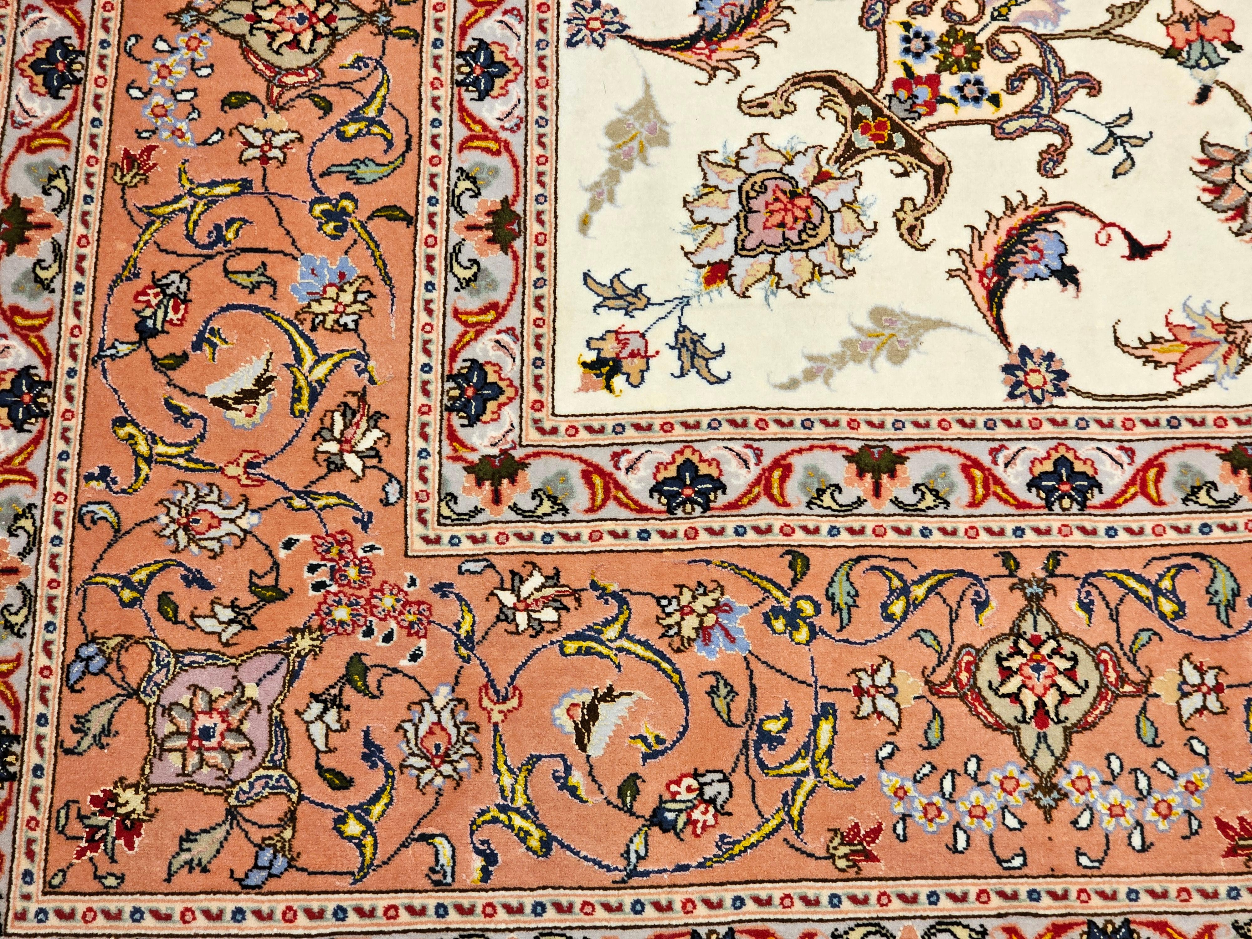 Vintage Persian Tabriz in Allover Floral Pattern in Ivory, Pink, Red, Blue For Sale 7
