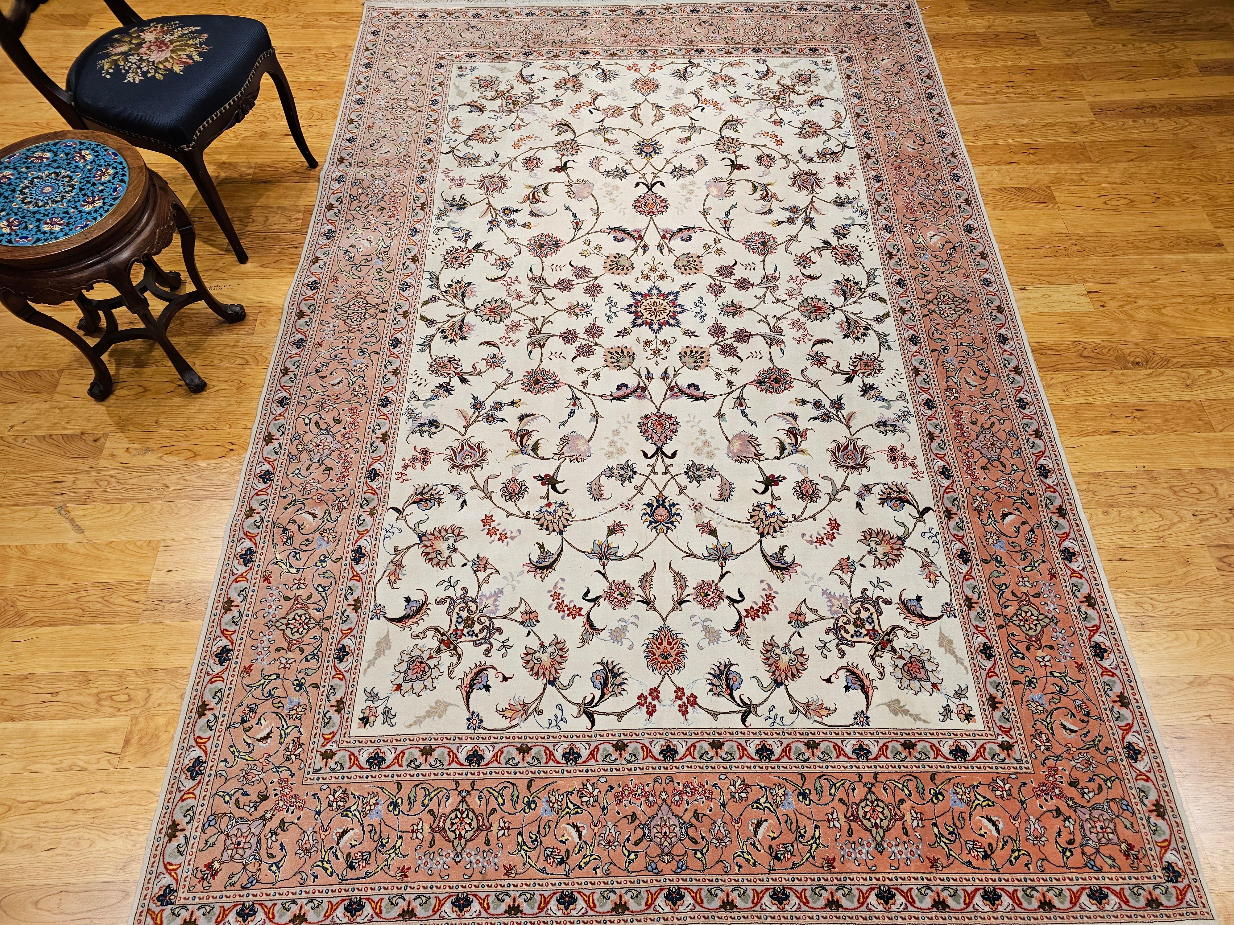 Vintage Persian Tabriz in Allover Floral Pattern in Ivory, Pink, Red, Blue For Sale 12