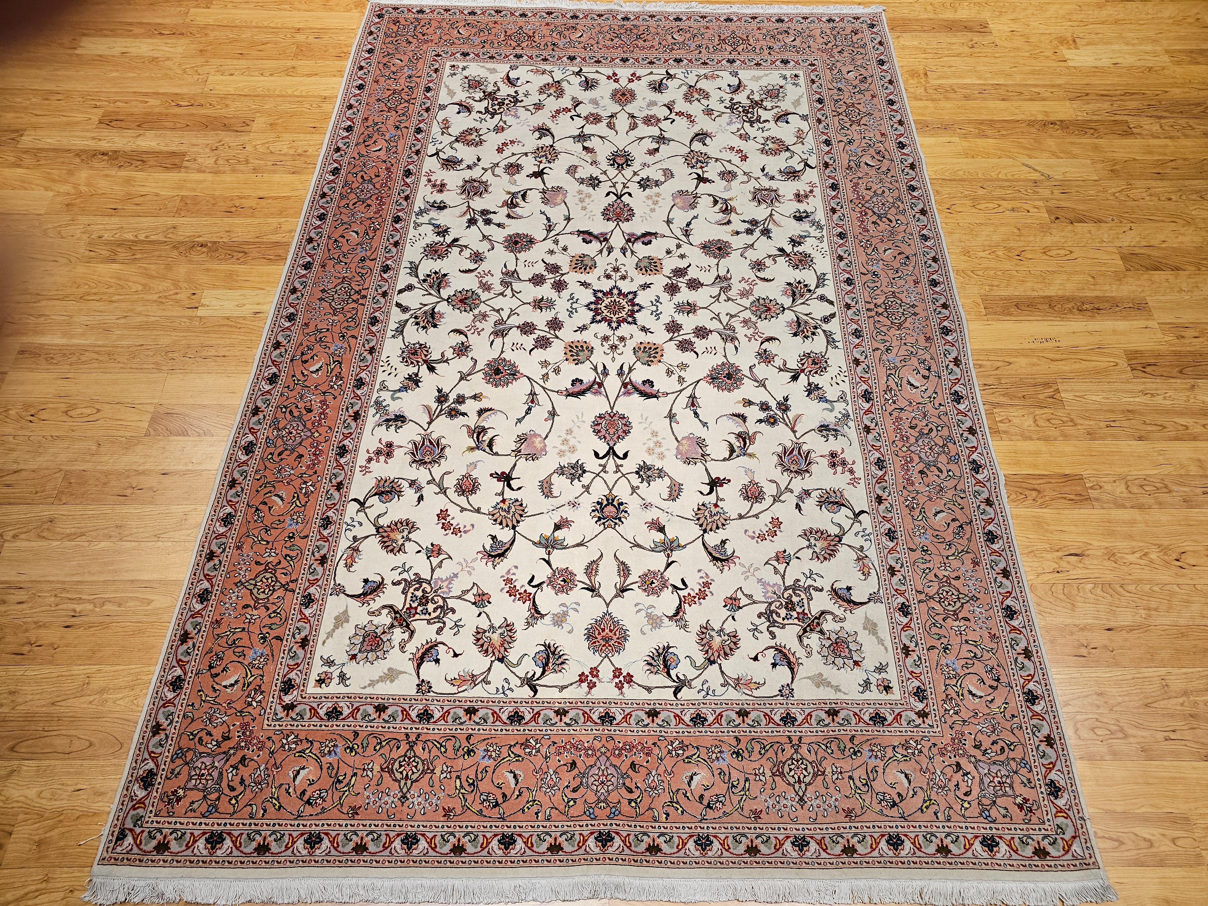Vintage Persian Tabriz in Allover Floral Pattern in Ivory, Pink, Red, Blue For Sale 14